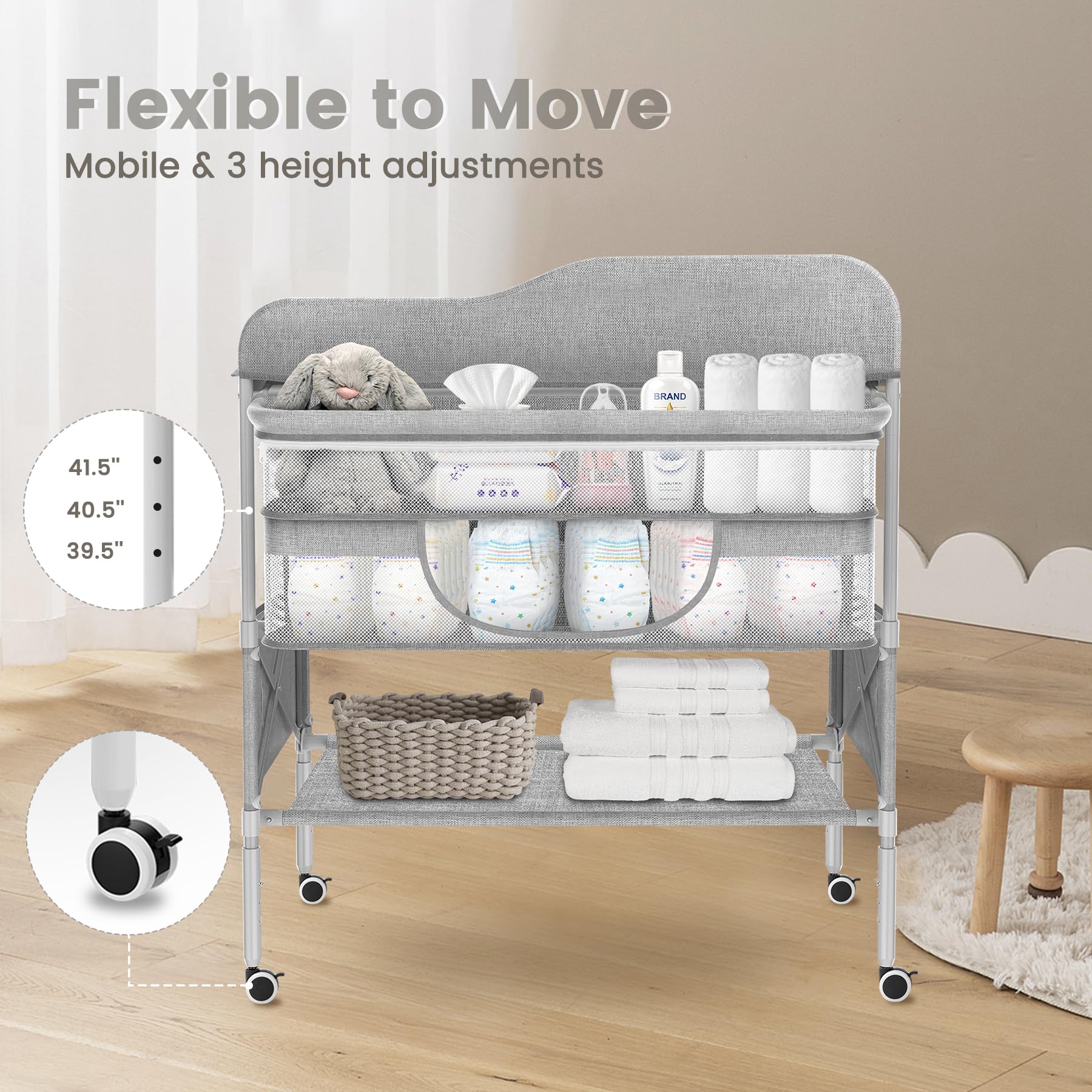 Foldable Baby Diaper Changing Table with Storage