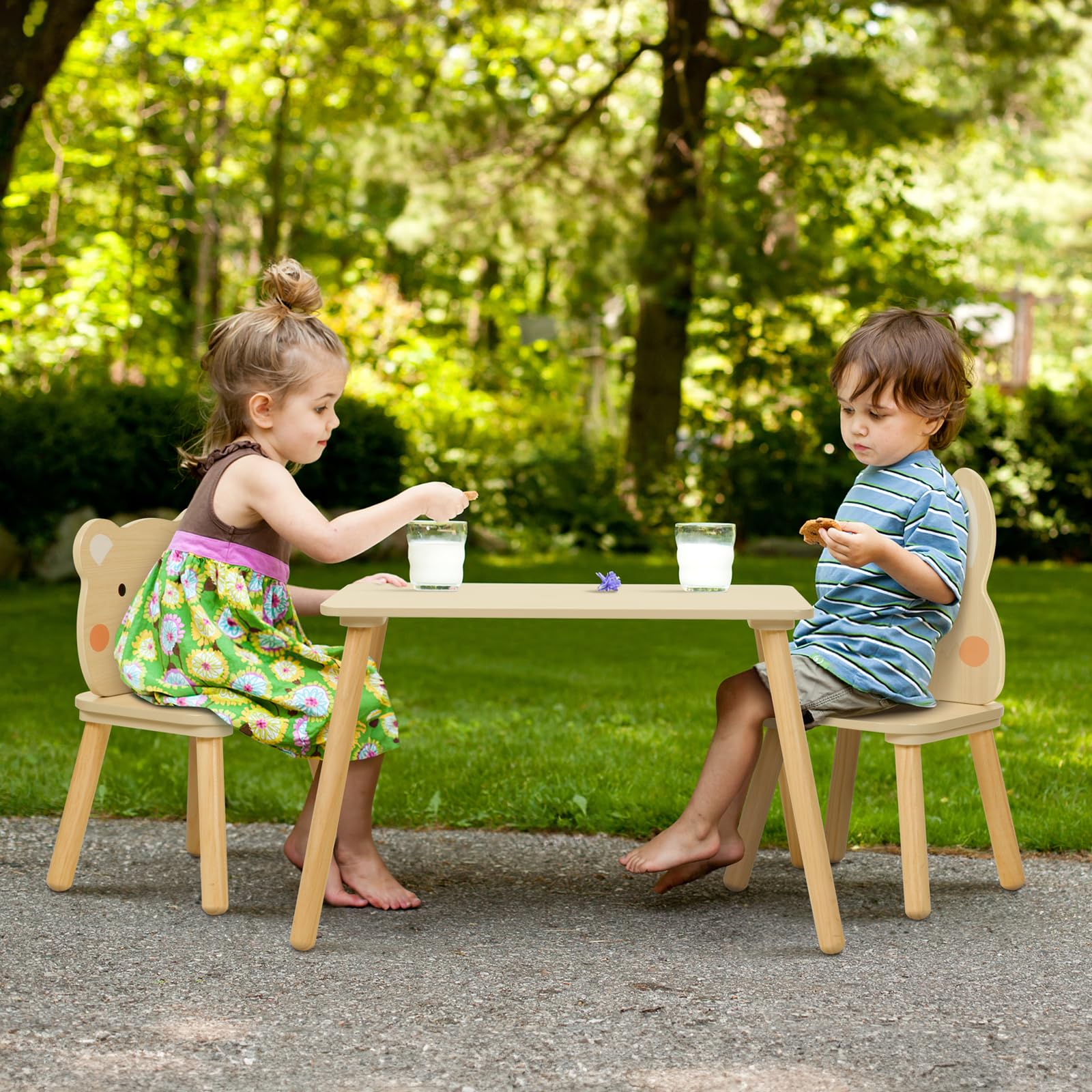 Kids Wooden Animal Chairs Set - Rabbit and Bear Design
