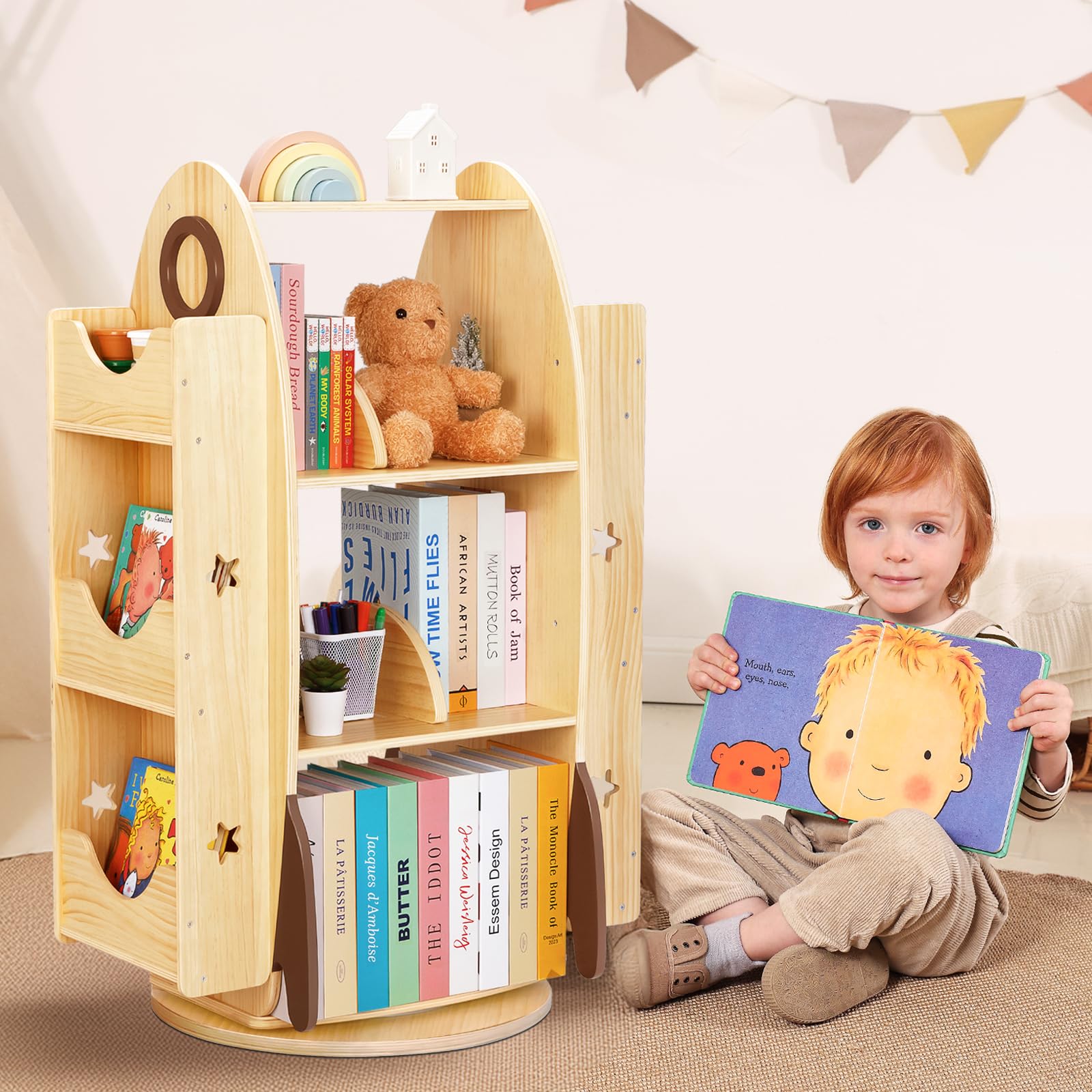 Rocket Rotating Bookshelf for Kids