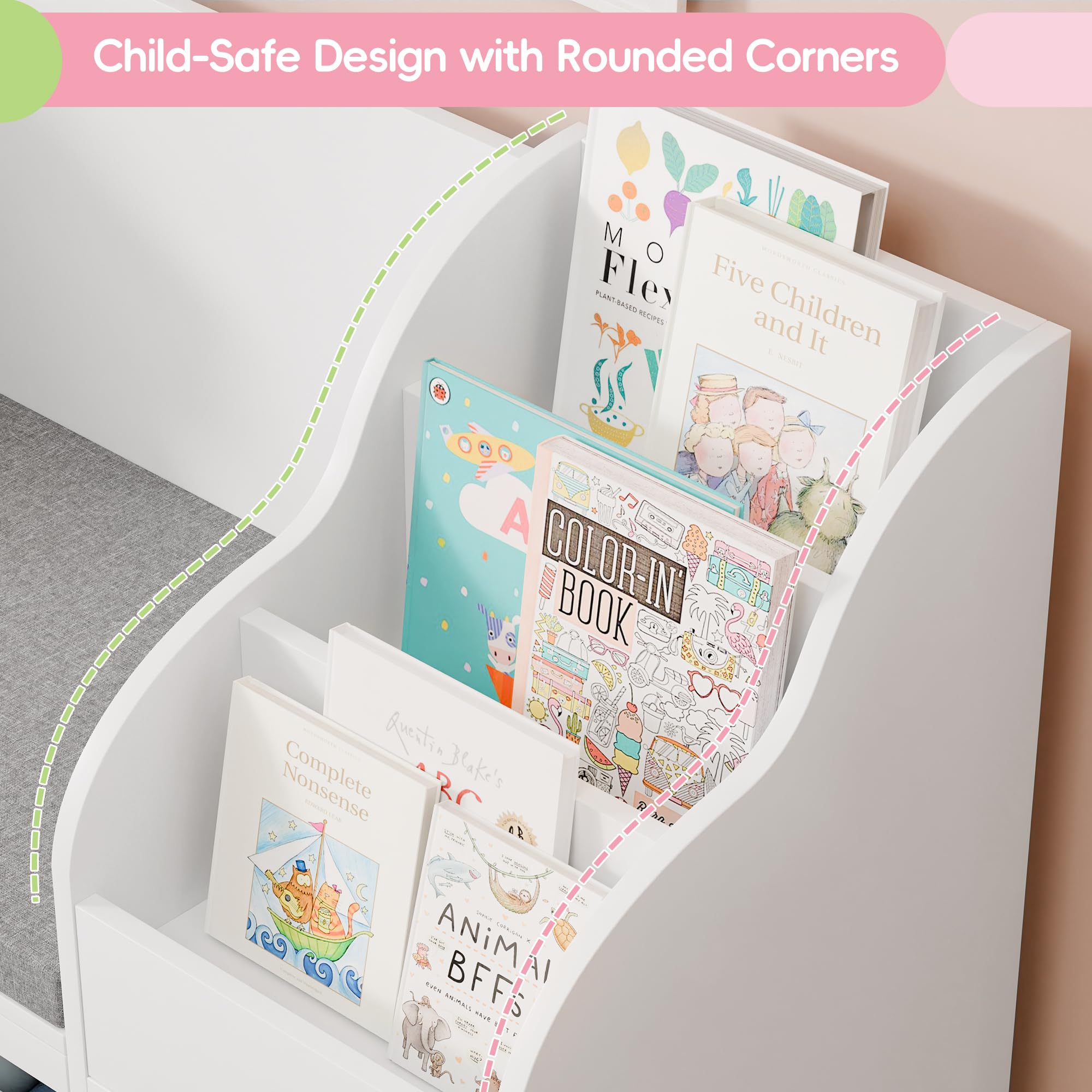 Kids Bookshelf with Reading Nook and Storage