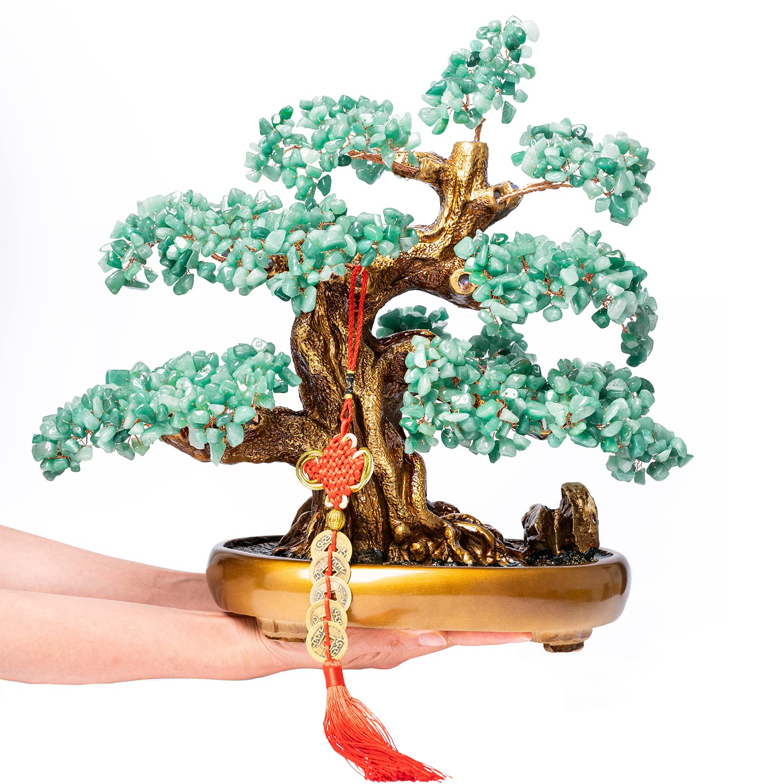 Green Aventurine Gemstone Crystal Bonsai Tree of Life Large Feng Shui
