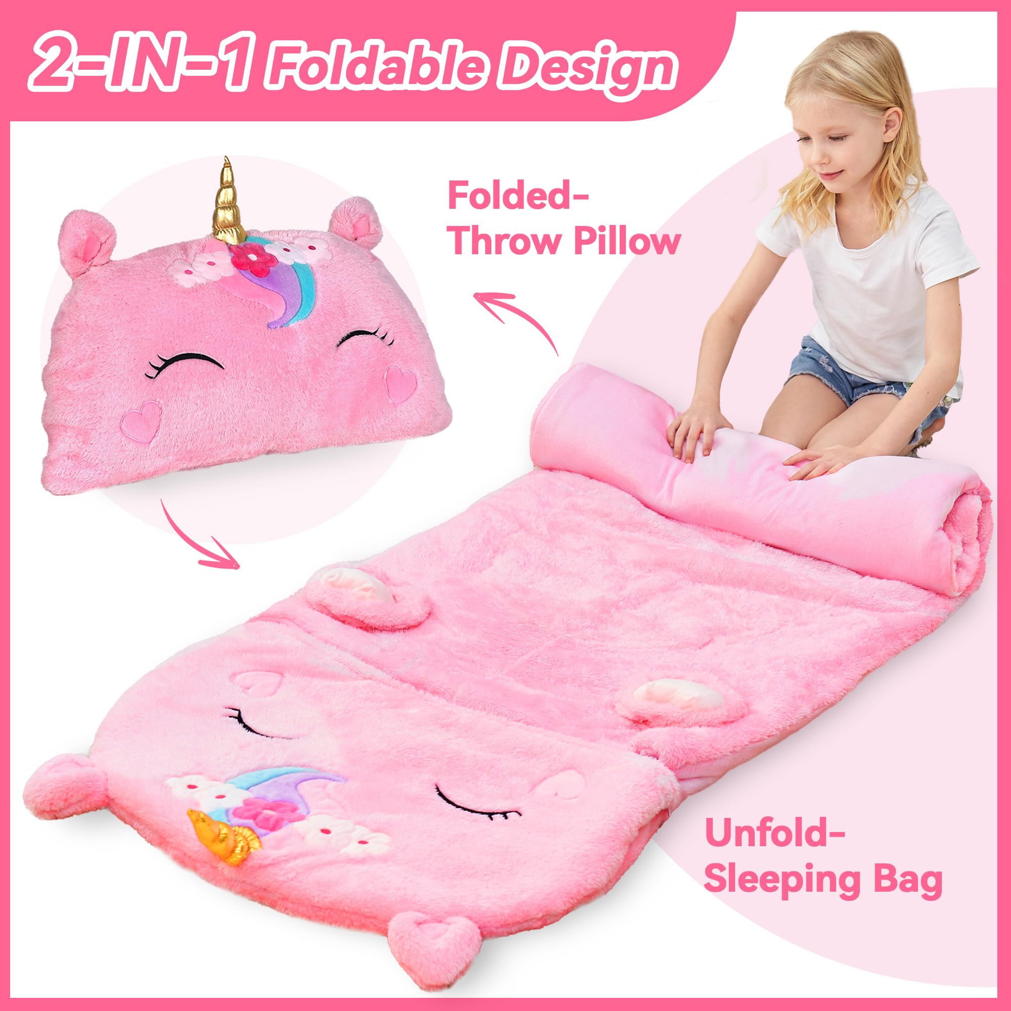Kids Unicorn Sleeping Bag Nap Mat with Pillow