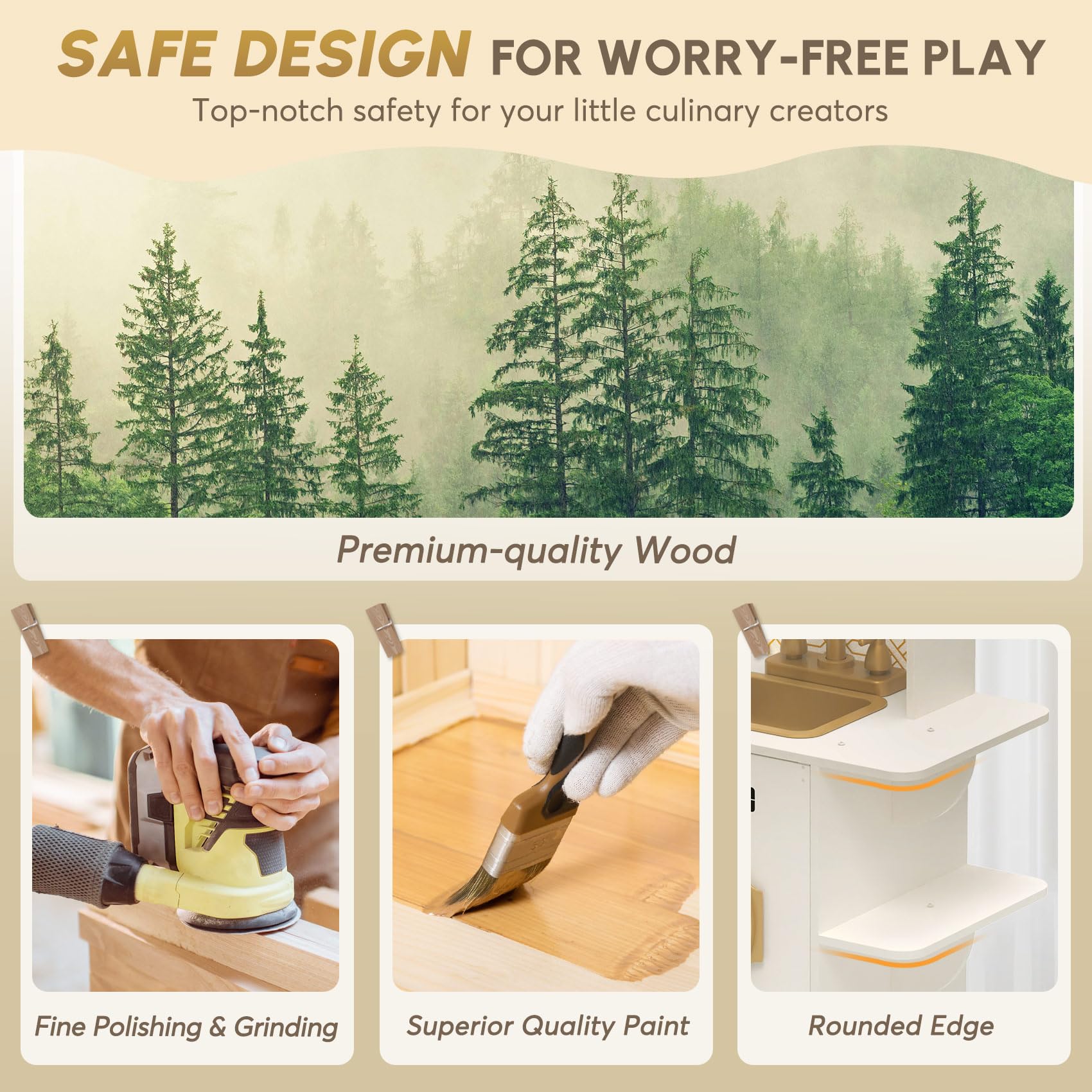 Wooden Play Kitchen with Lights and Sounds for Kids