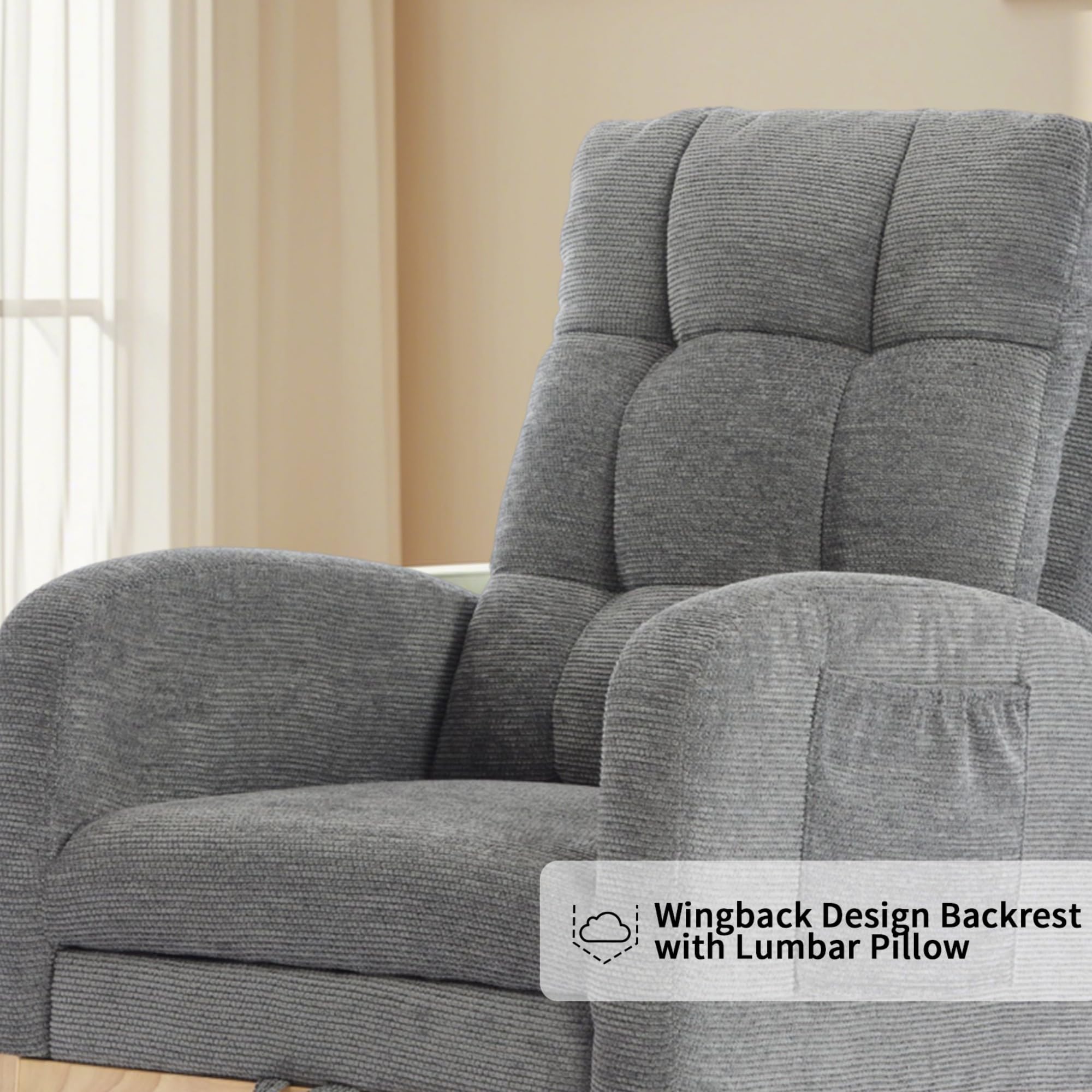 Nursery Rocking Chair with Adjustable Footrest and Side Pockets