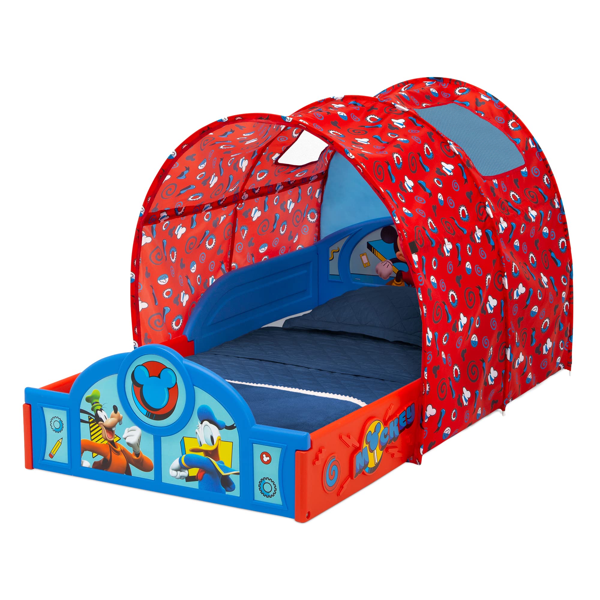 Disney Mickey Mouse Sleep and Play Toddler Bed with Tent, Blue/Red