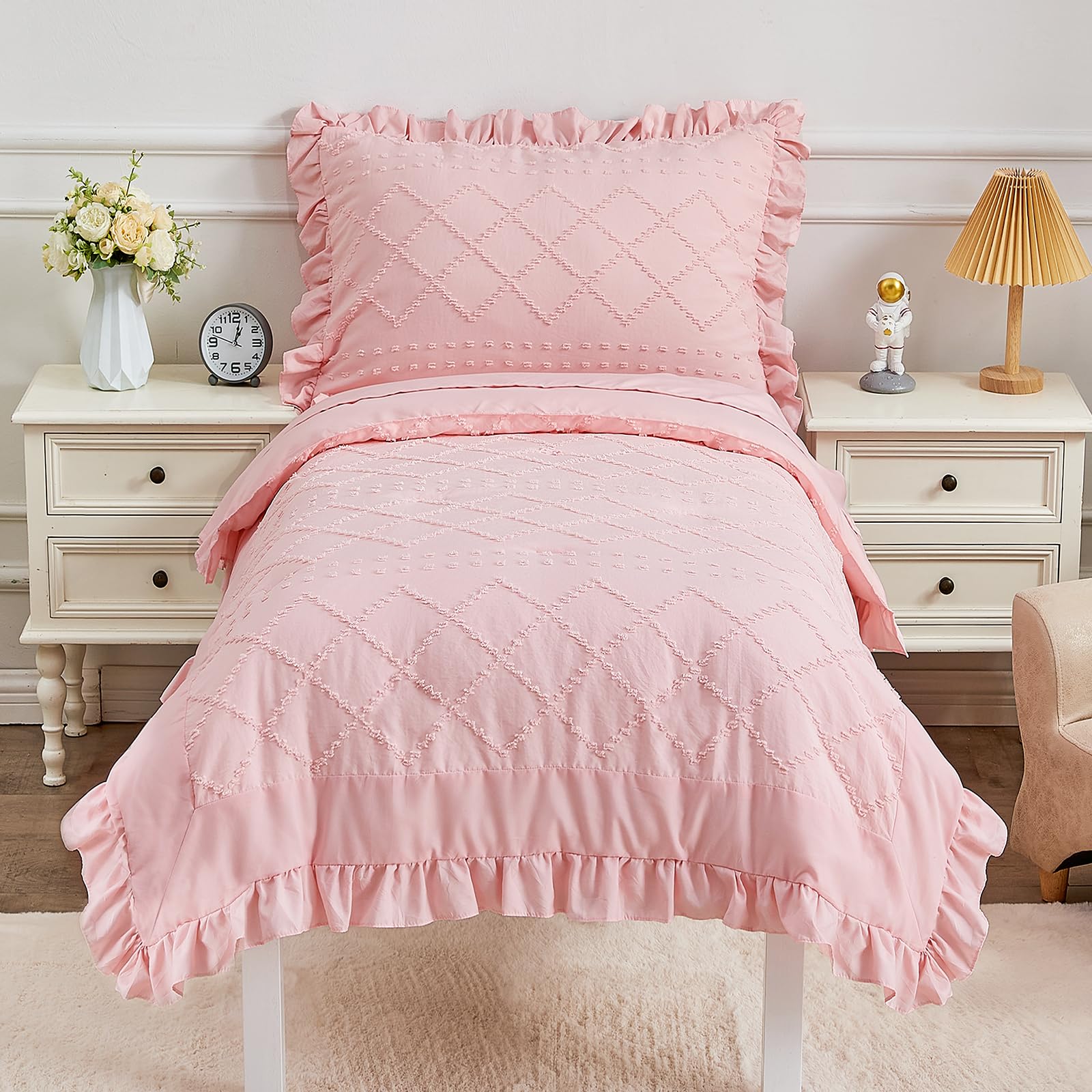 Boho Tufted Toddler Bedding Set with Ruffle Crib Sheets