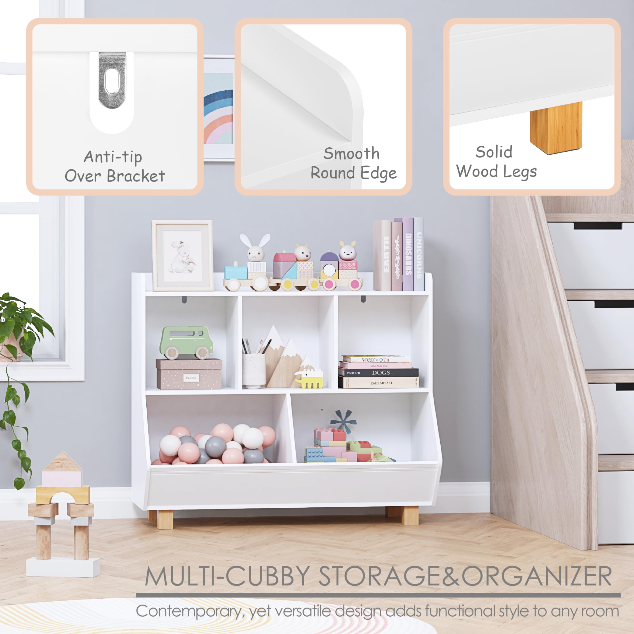 Kids Bookshelf and Toy Storage Organizer with Legs