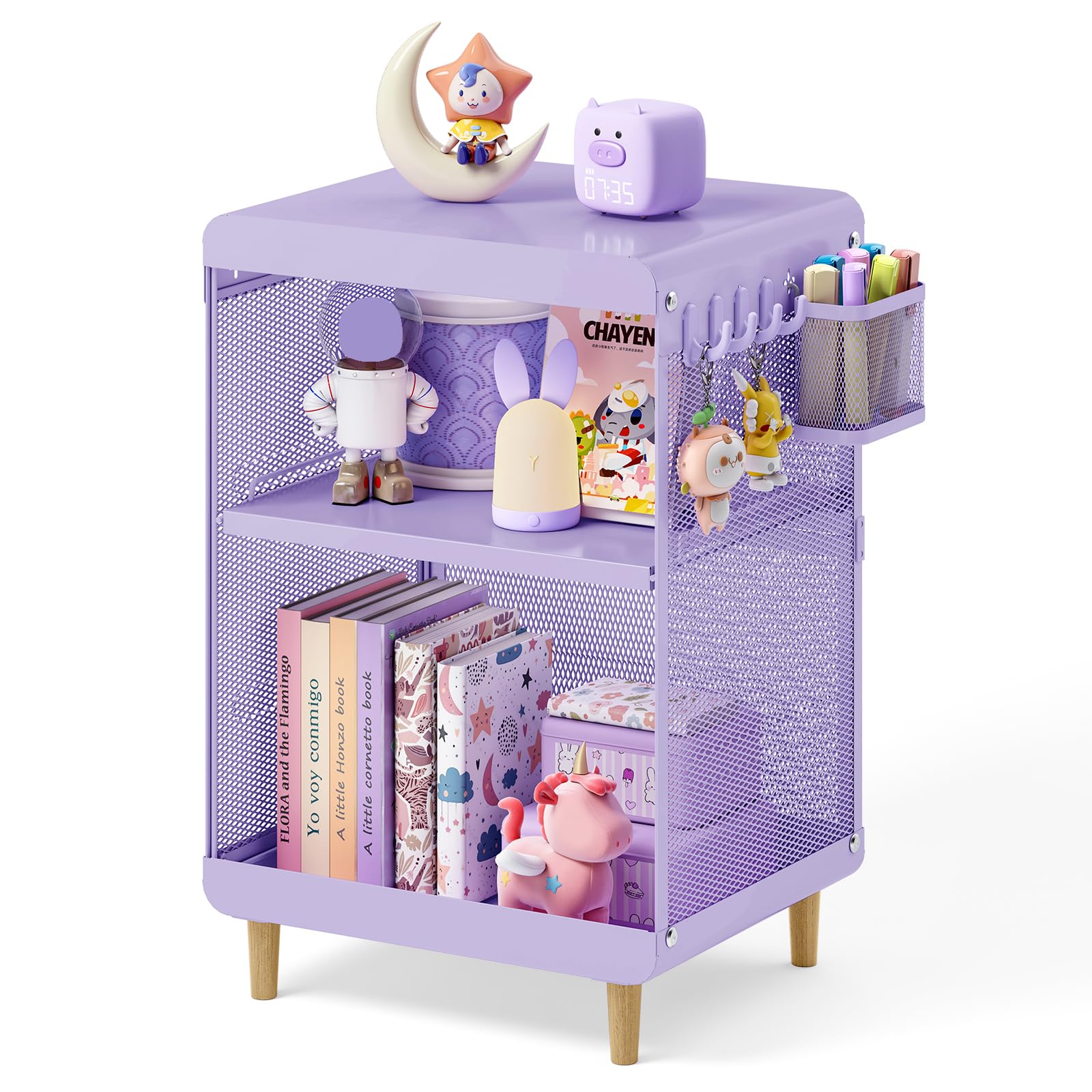 Purple Kids Nightstand with Storage Shelves