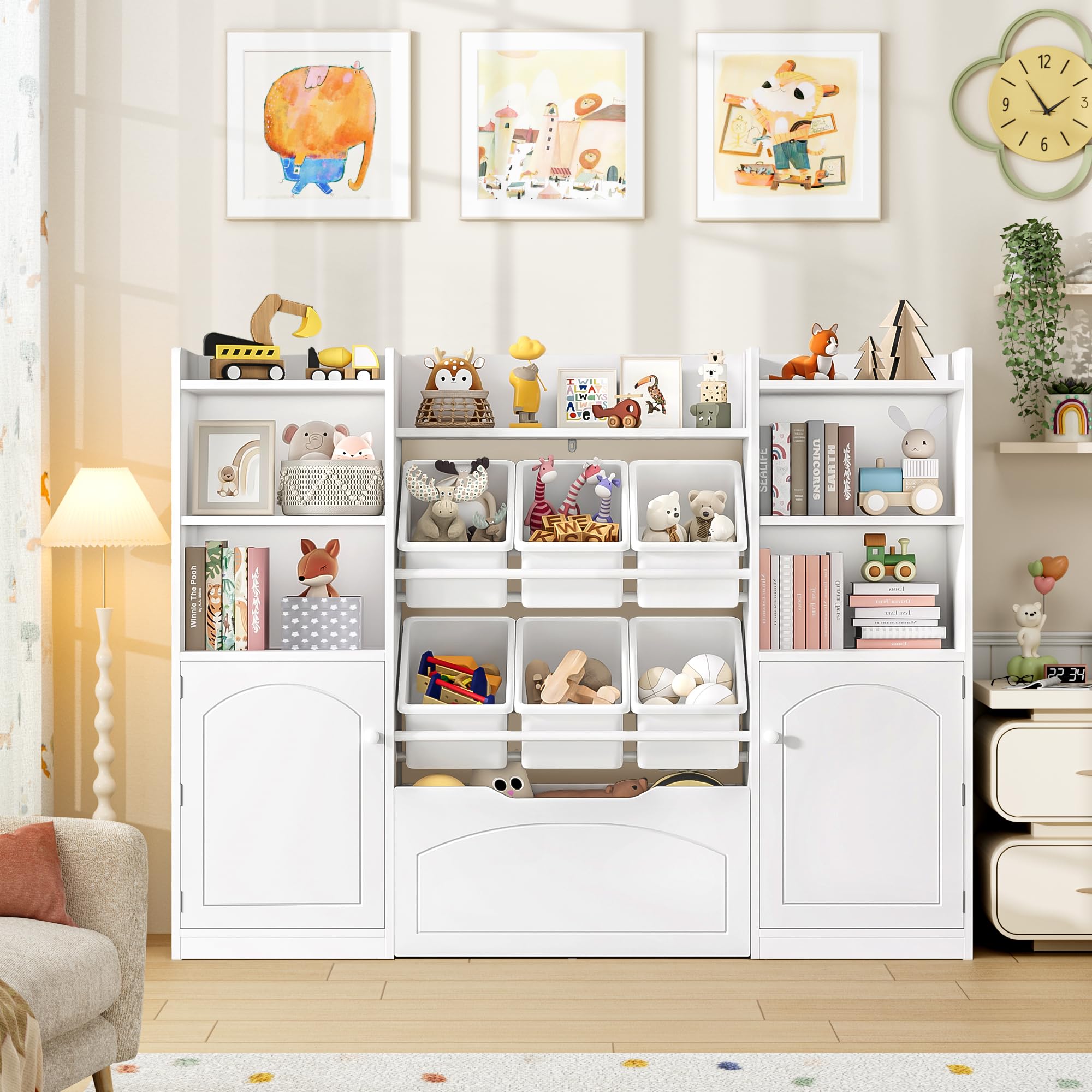 5-in-1 Kids Toy Storage Organizer with Bins and Bookshelf