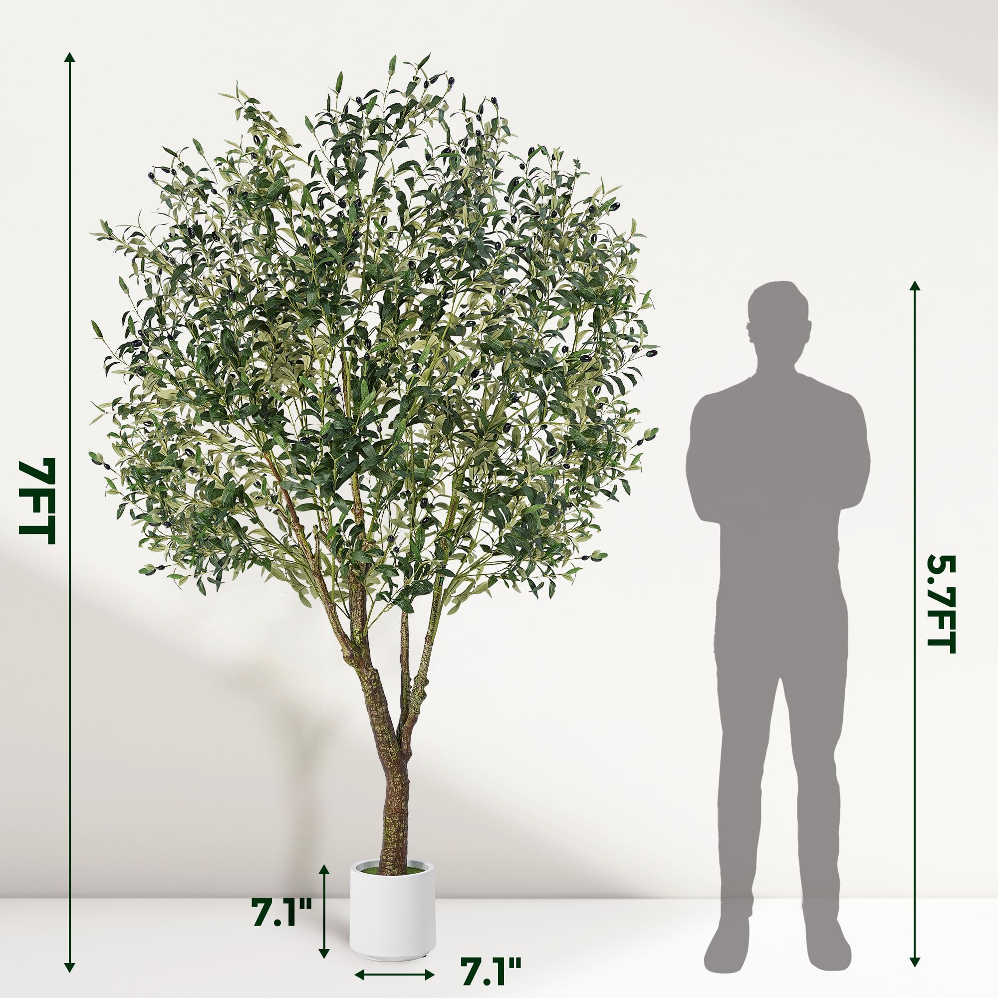 7ft Artificial Olive Tree with Natural Wood Trunk and White Planter