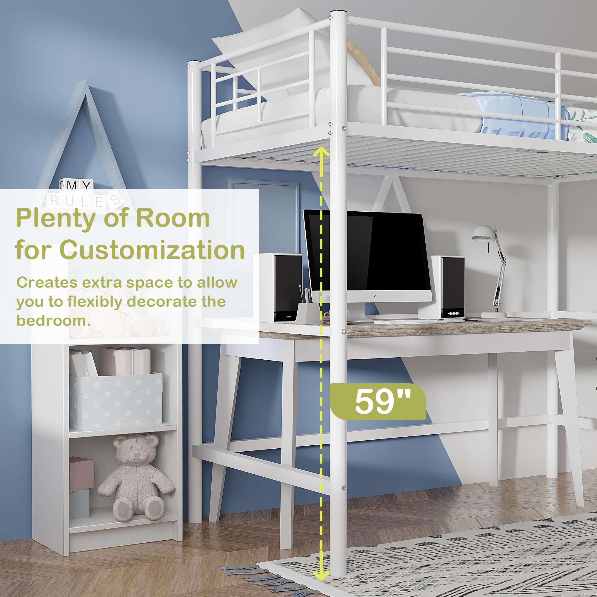 Twin Loft Bed with Ladder and Safety Guardrail