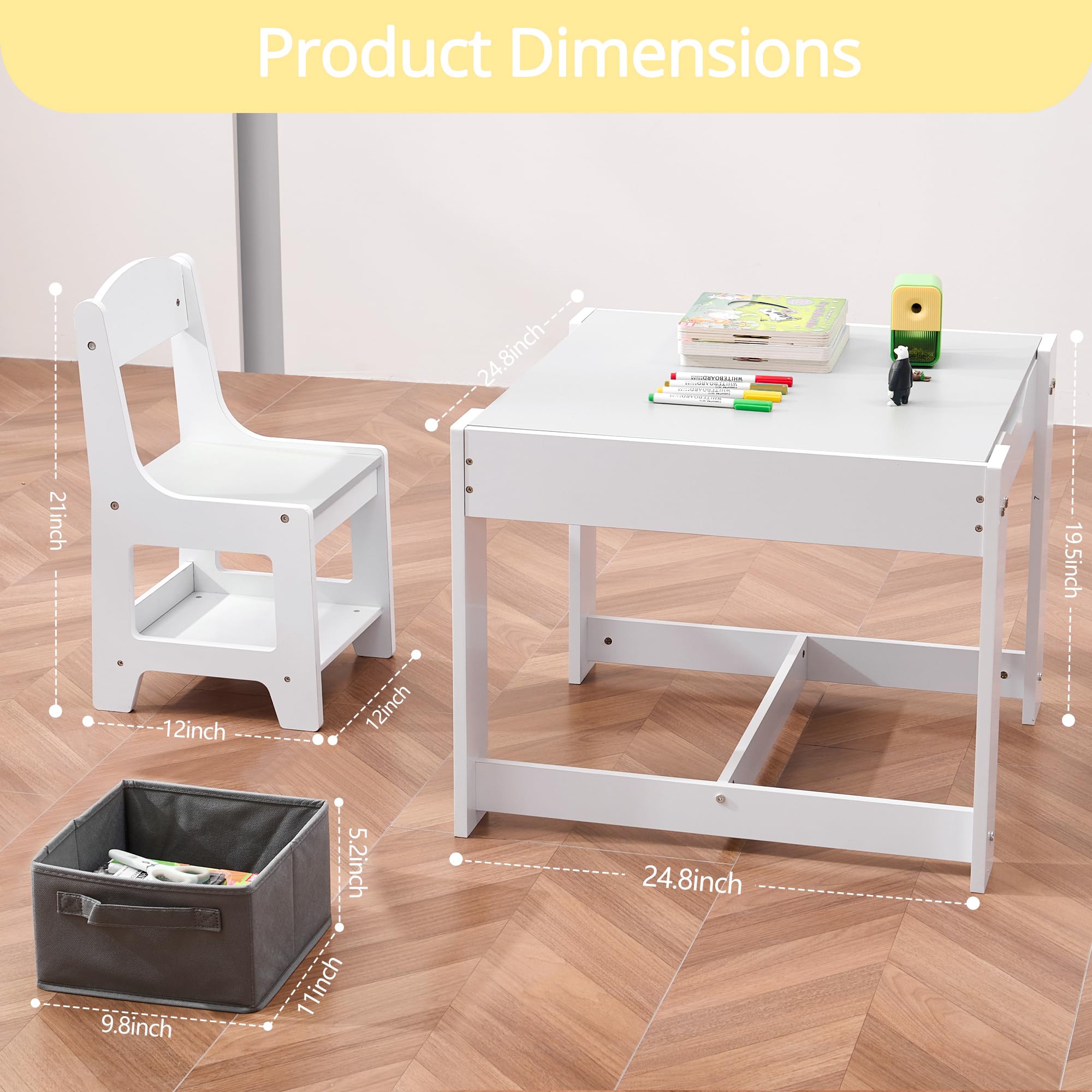 3-in-1 Kids Table and Chair Set with Storage