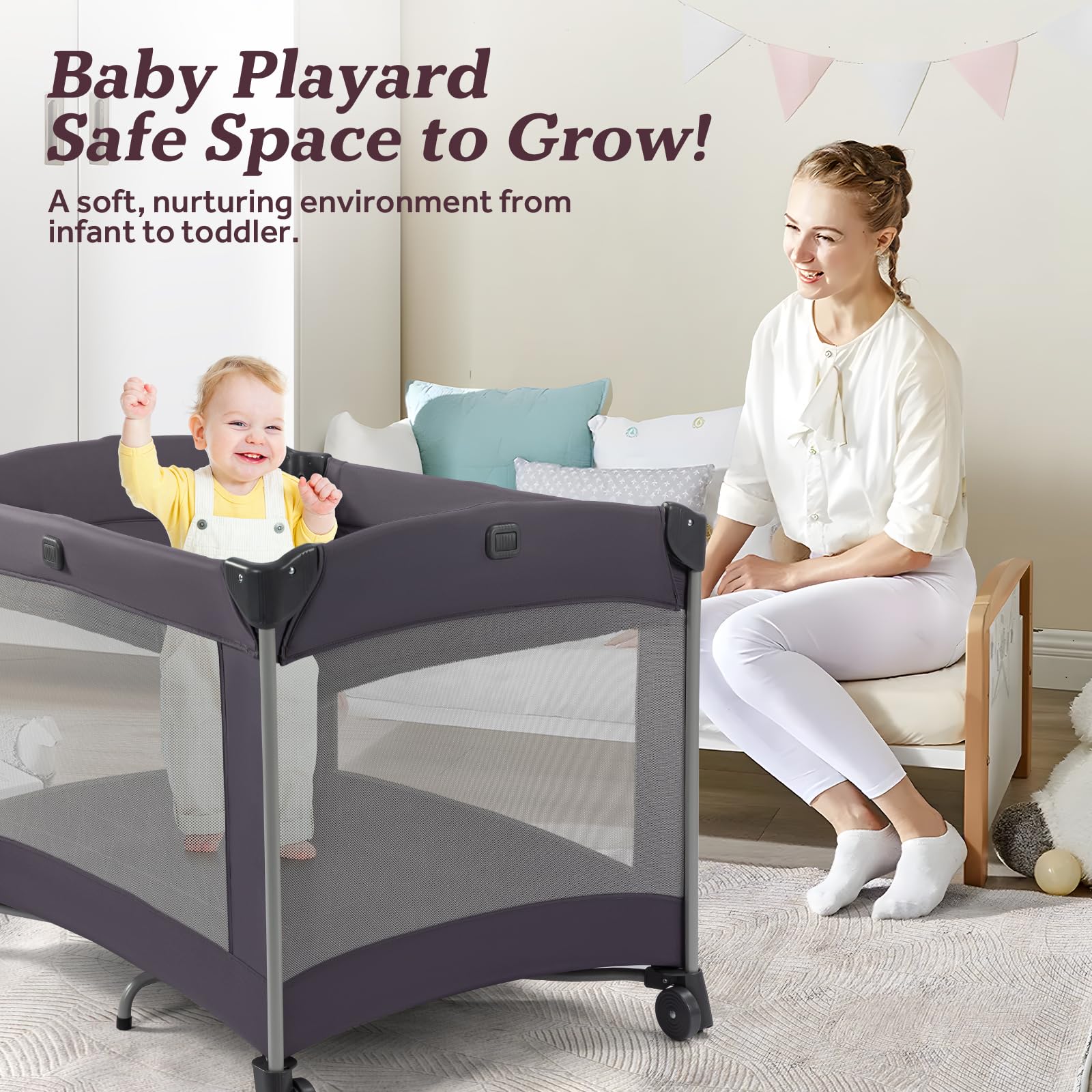 4-in-1 Portable Baby Playard with Bassinet and Changing Table