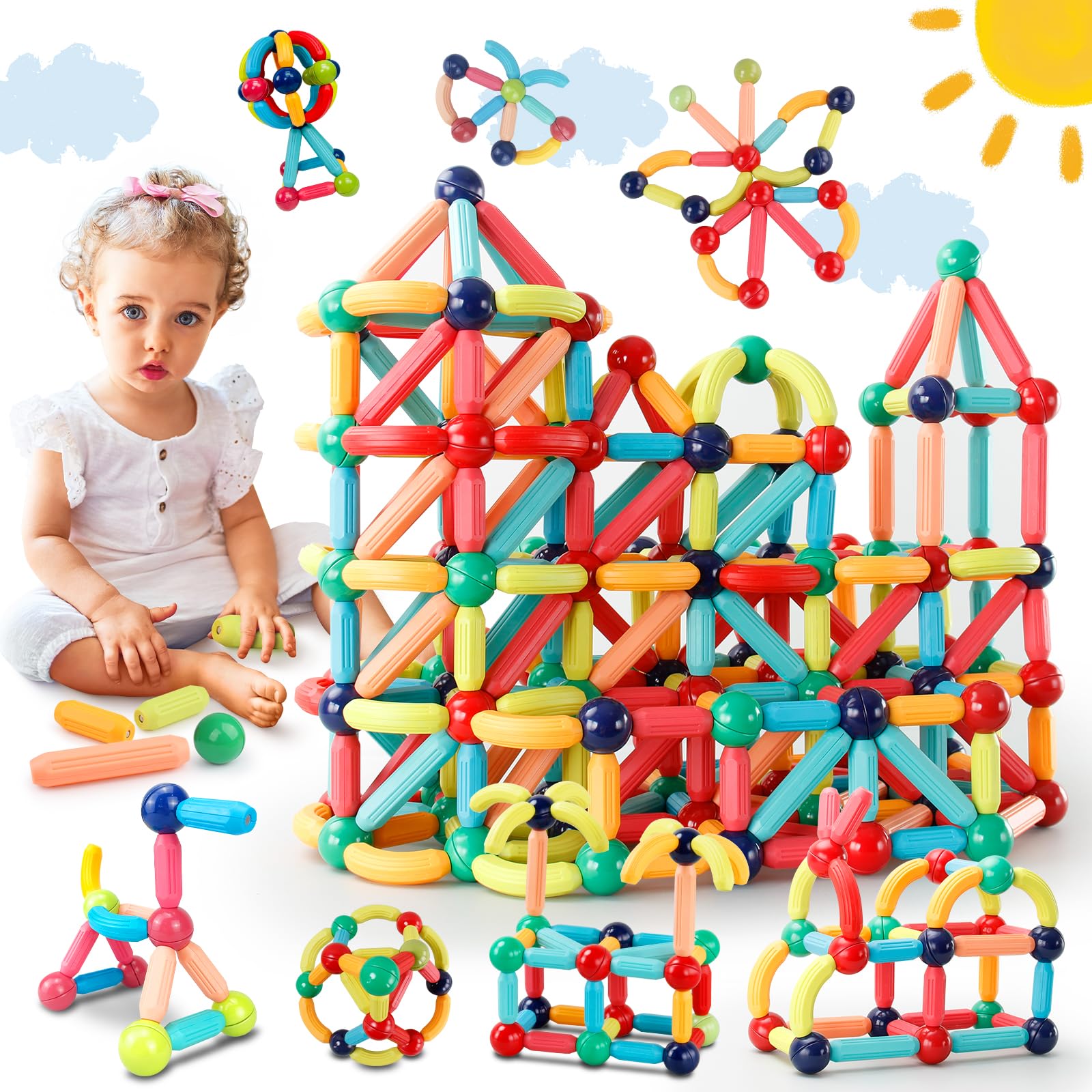 64PCS Magnetic Building Blocks - Montessori Sensory Toys with Stronger Magnets