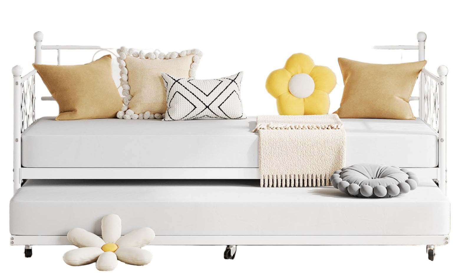 Twin Metal Daybed with Trundle, Premium Steel Slat Support