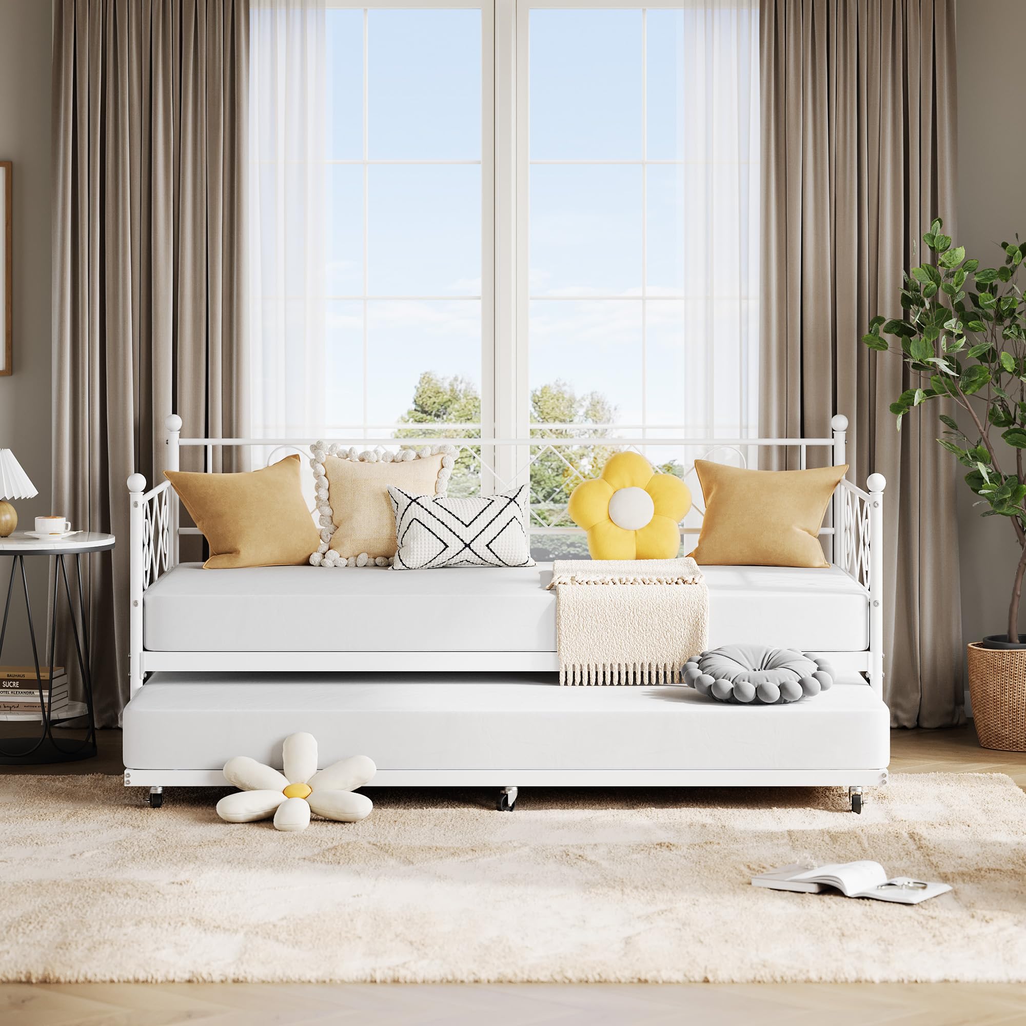 Twin Metal Daybed with Trundle and Steel Slat Support