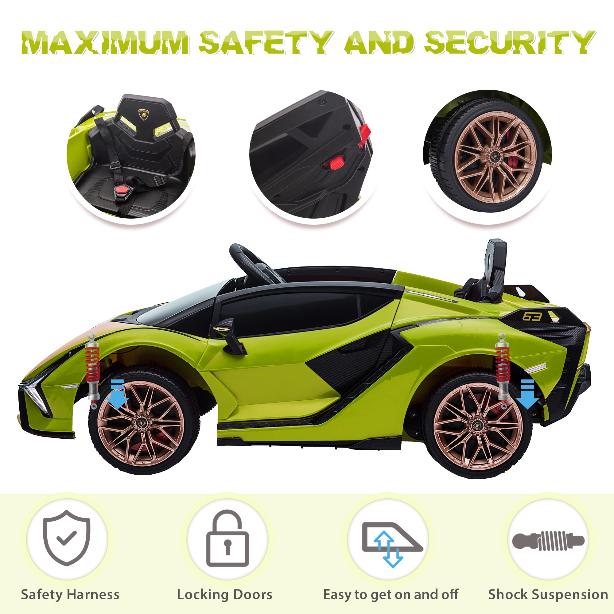 Electric Ride On Car Toy for Kids to Drive, 12V Battery Powered Licensed Lamborghini