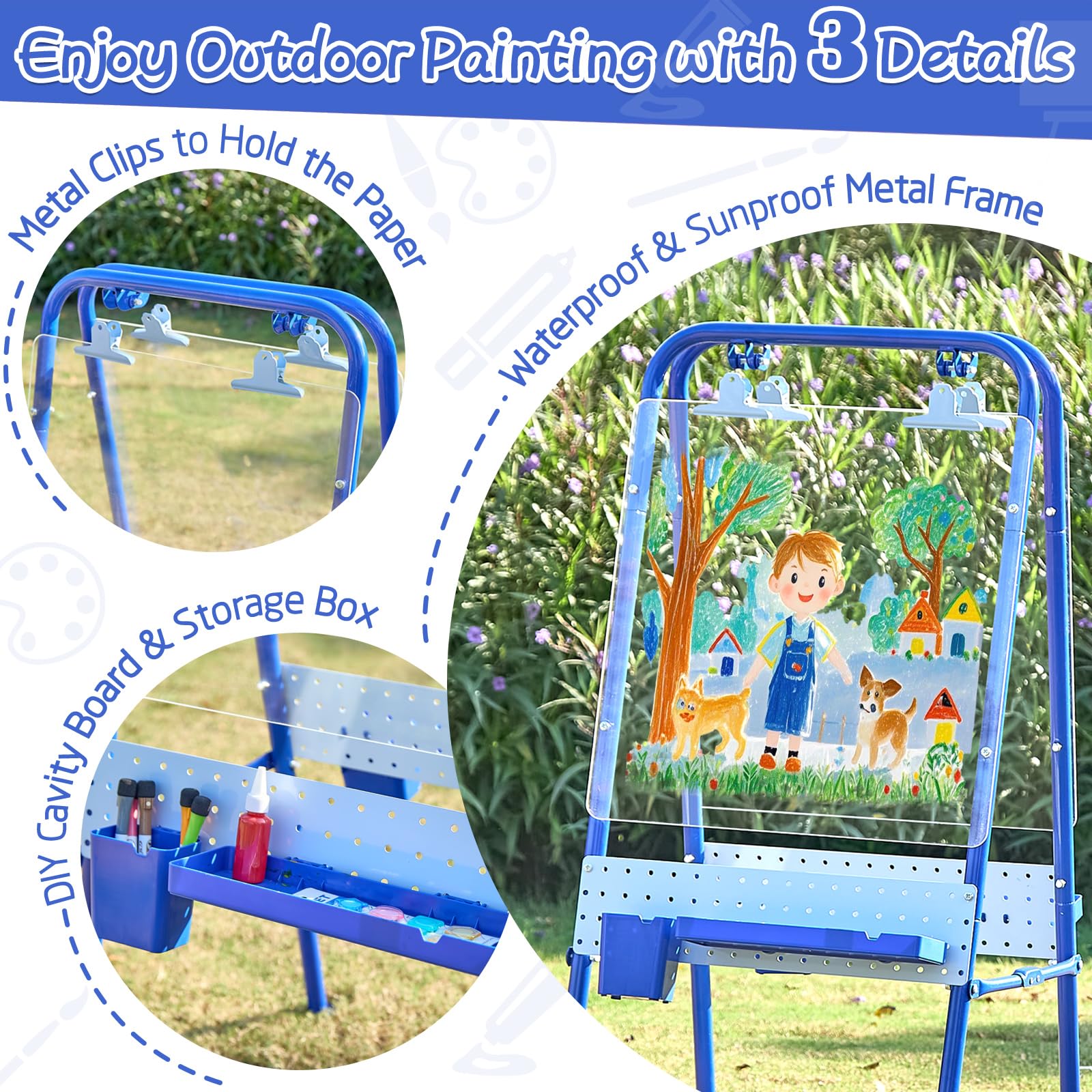 Outdoor Kids Art Easel Double-Sided Foldable Waterproof