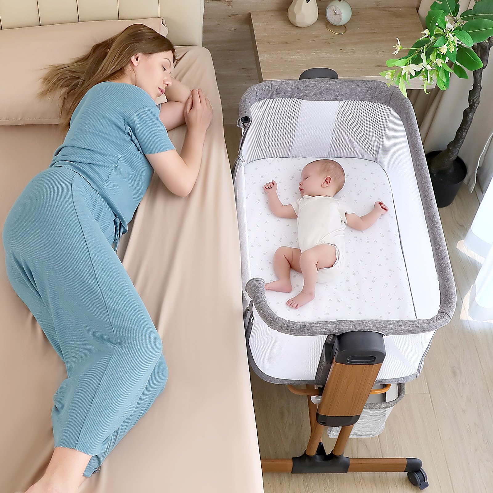 3-in-1 Rocking Bassinet with Wheels and Storage