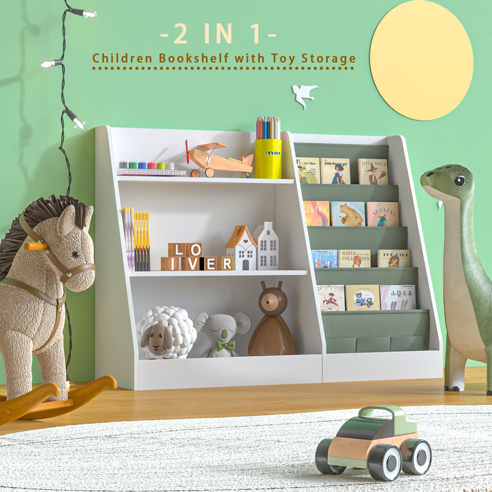 3-Tier Kids Bookshelf with Storage Bags