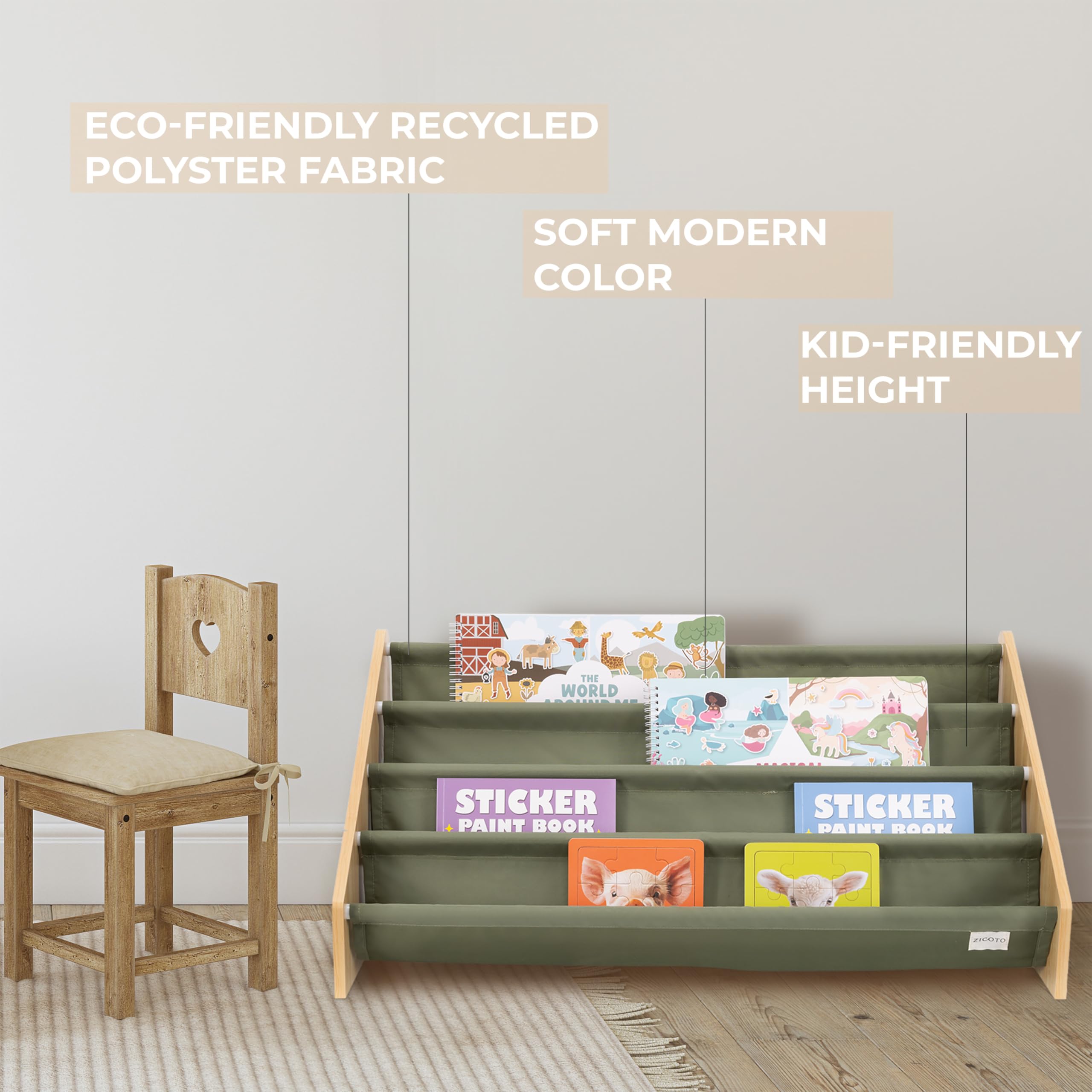 Wooden Kids Bookshelf Montessori Storage Organizer