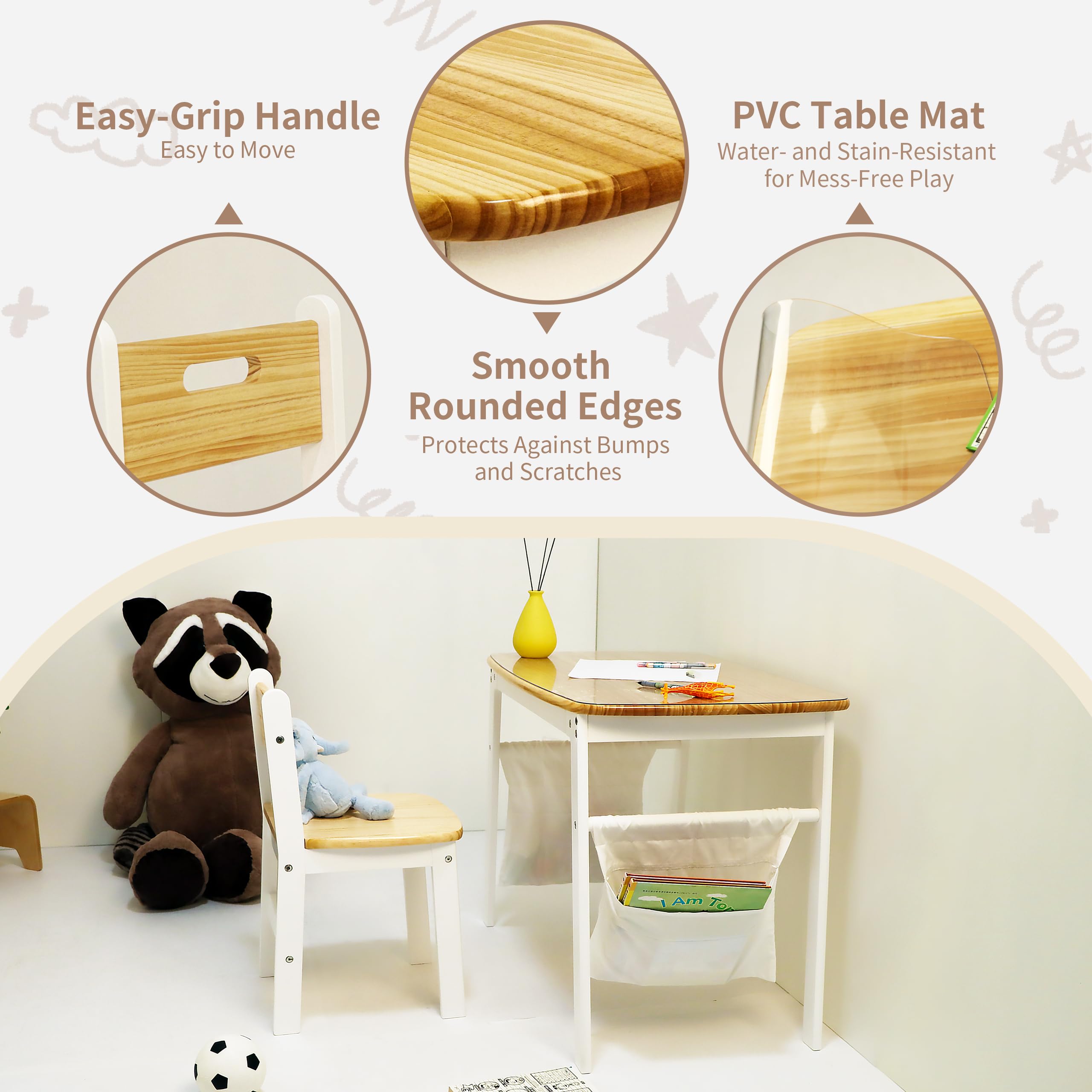 Montessori Kids Desk and Chair Set with Storage