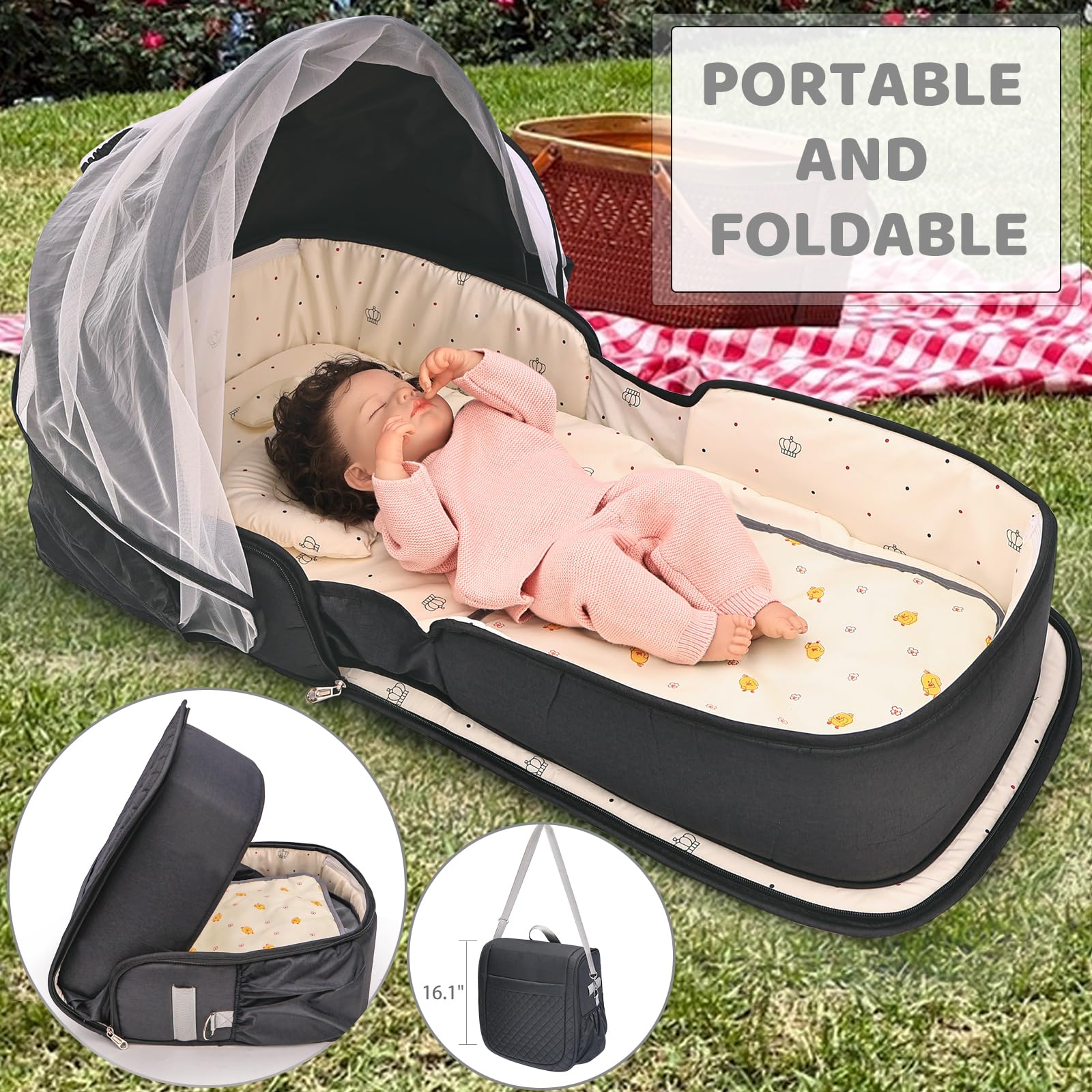Portable Travel Bassinet for Baby with Mosquito Net