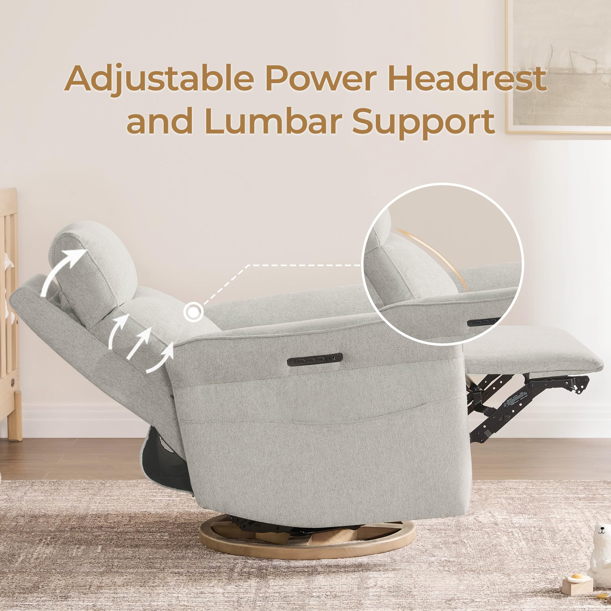 Electric Triple-Motor Power Recliner Nursery Glider Chair