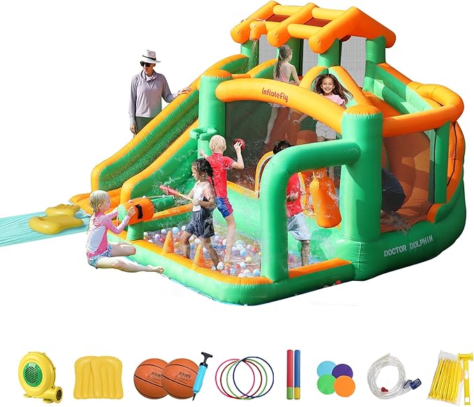 Waterslide Bounce House, Blow up Water Slide Bouncer with Slip and Slide, Water Bounce