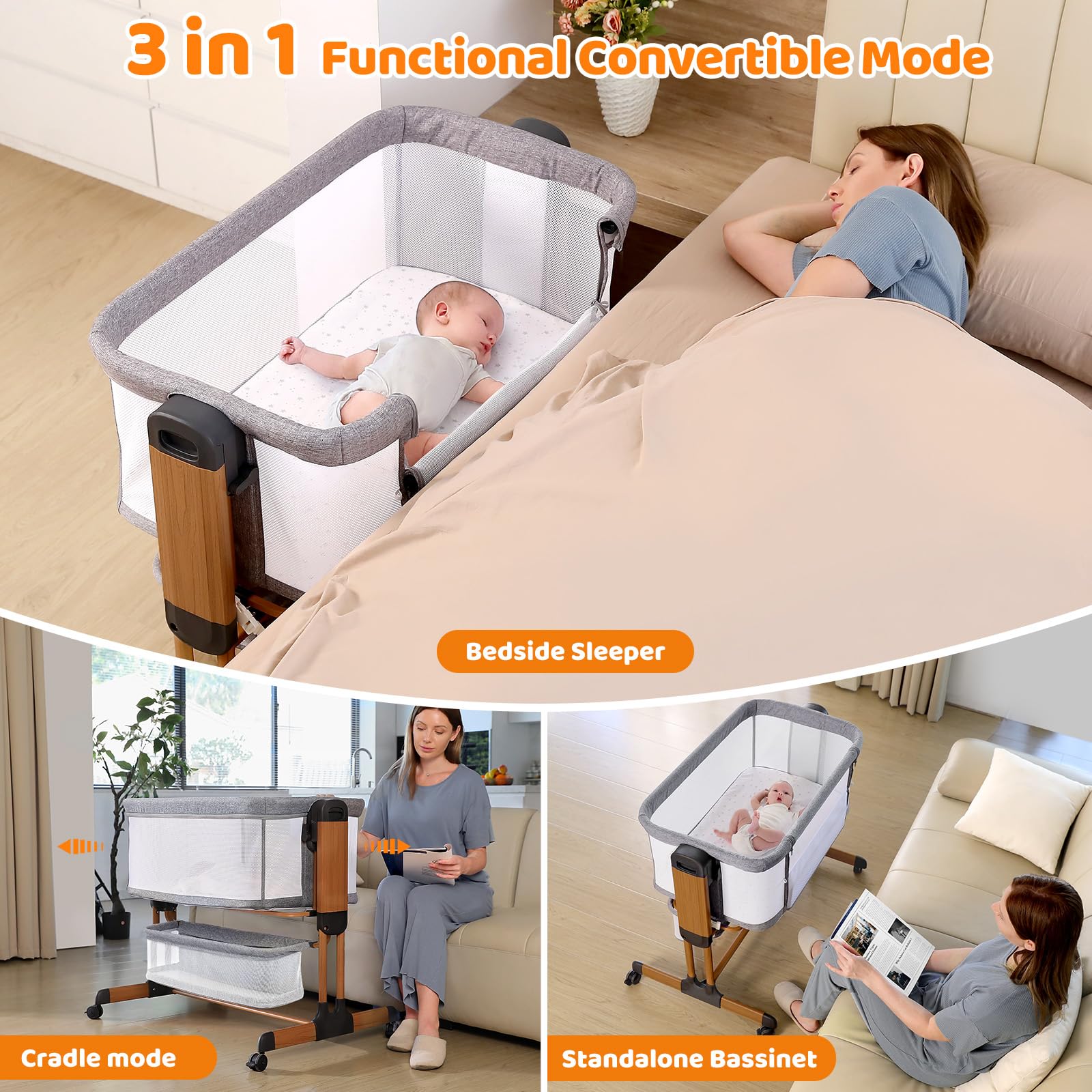 3-in-1 Baby Bassinet with Rocking Feature