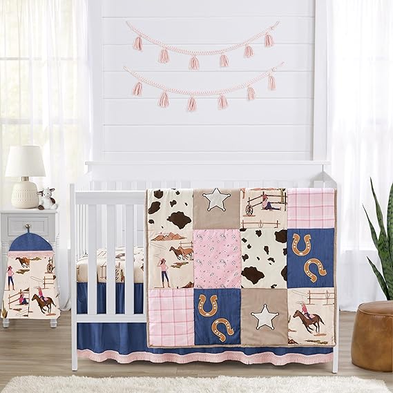 4-Piece Baby Crib Bedding Set (Western Cowboy Print) for Boys