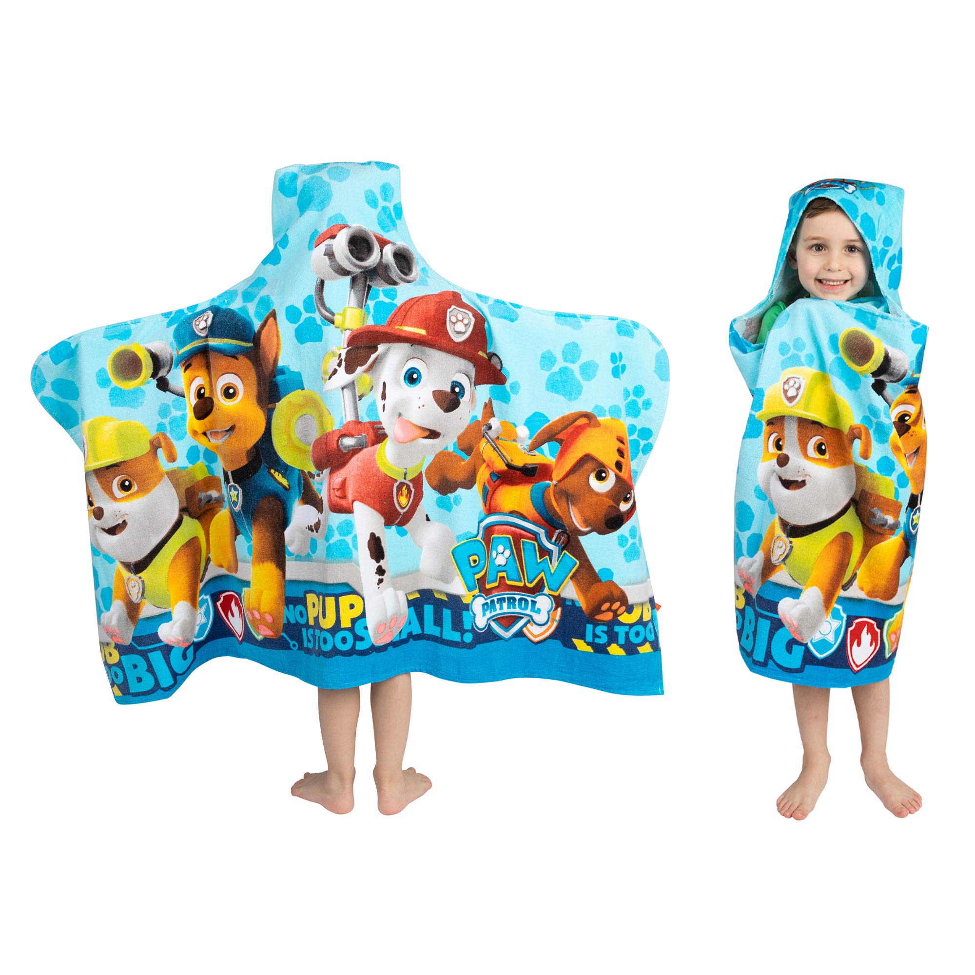 Kids Bath and Beach Soft Cotton Terry Hooded Towel Wrap, 24" x 50", Paw Patrol Blue