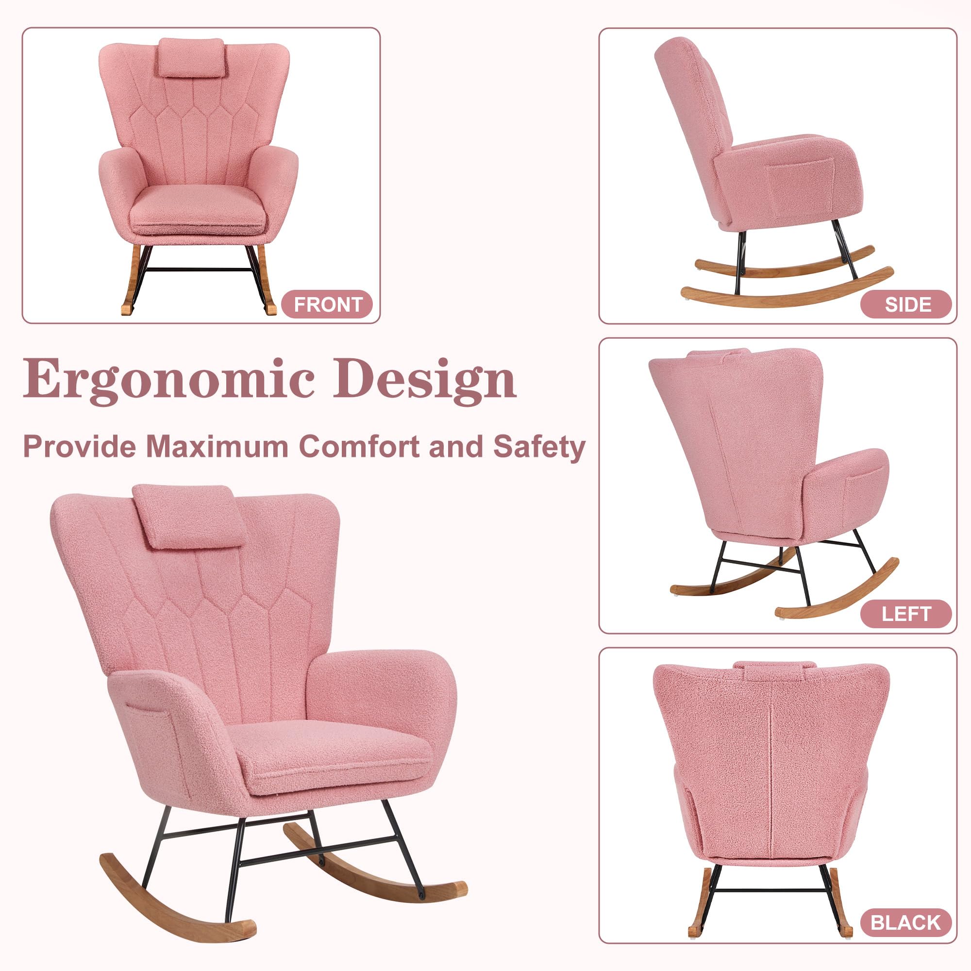 Nursery Rocking Chair with Thick Headrest
