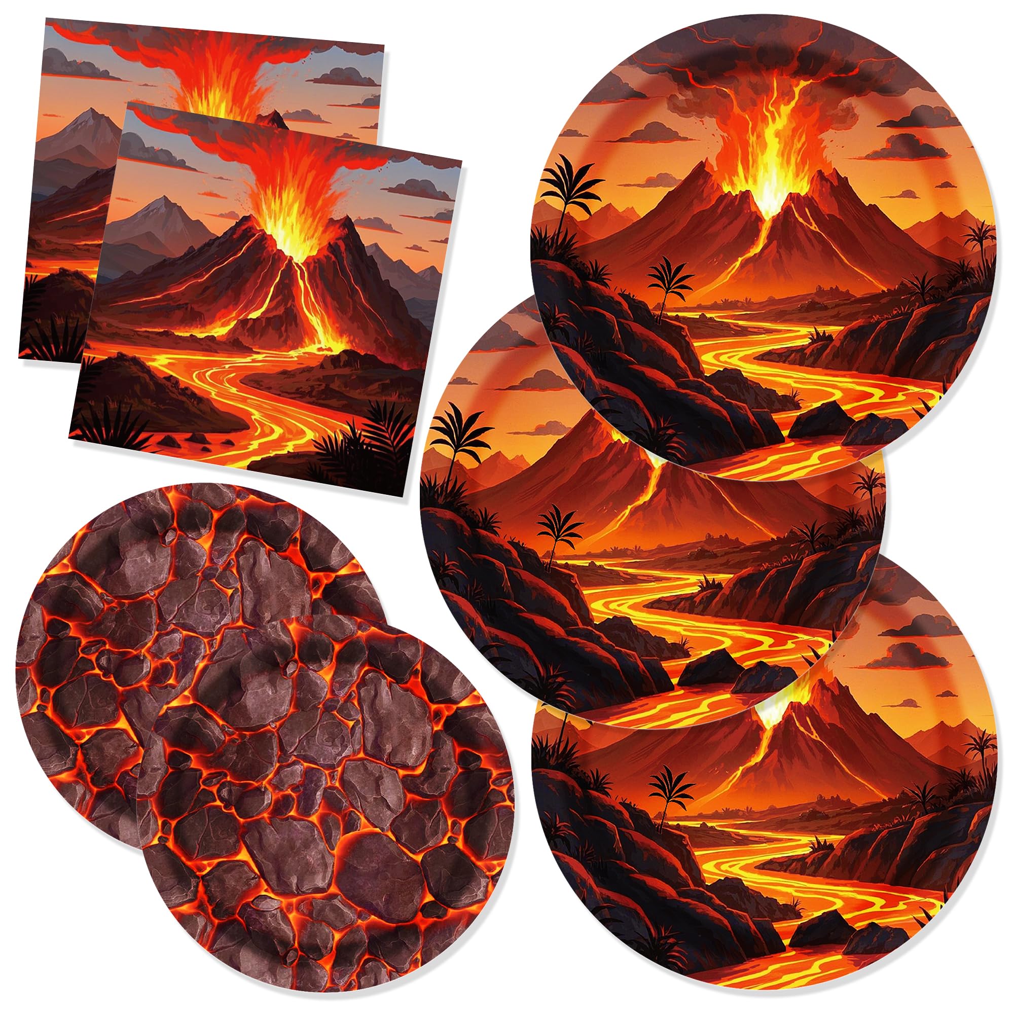Volcano Birthday Paper Plates Napkins Fire Flame Disposable Tableware Set Party Supplies