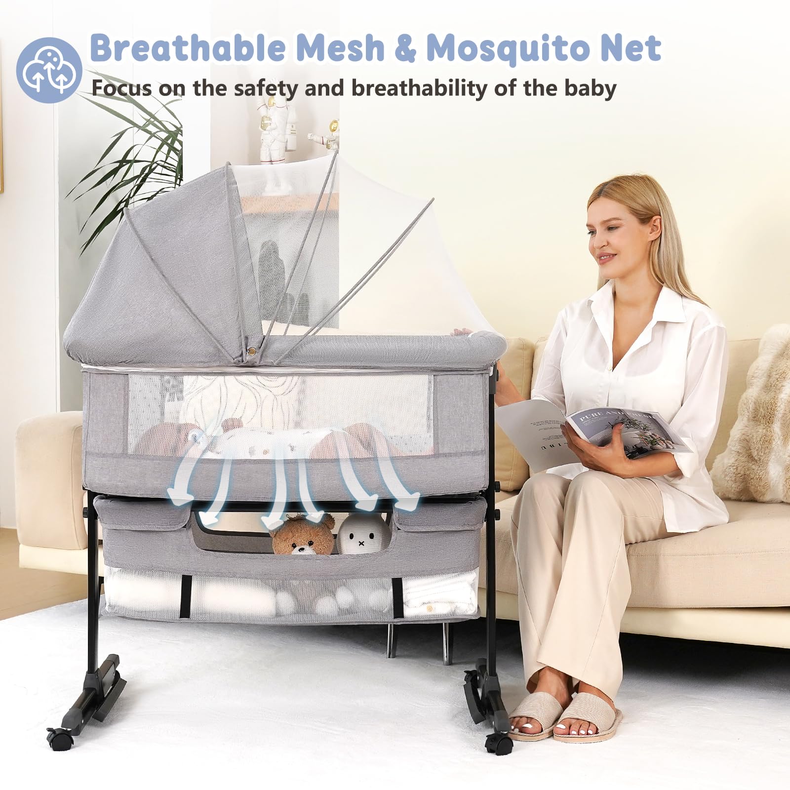 3-in-1 Adjustable Baby Bassinet with Bedside Sleeper