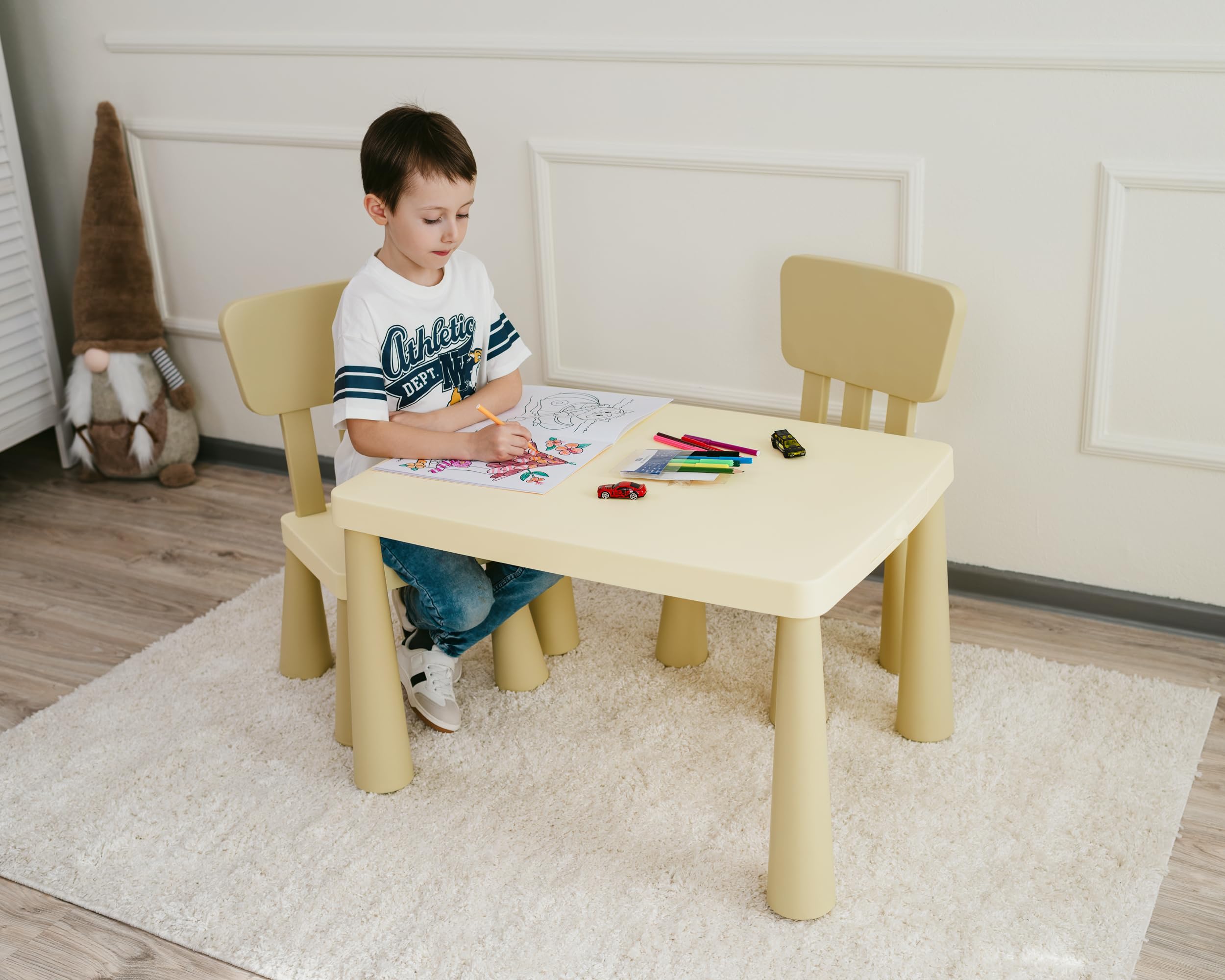 Kids Table and 2 Chairs Set with Storage Drawer
