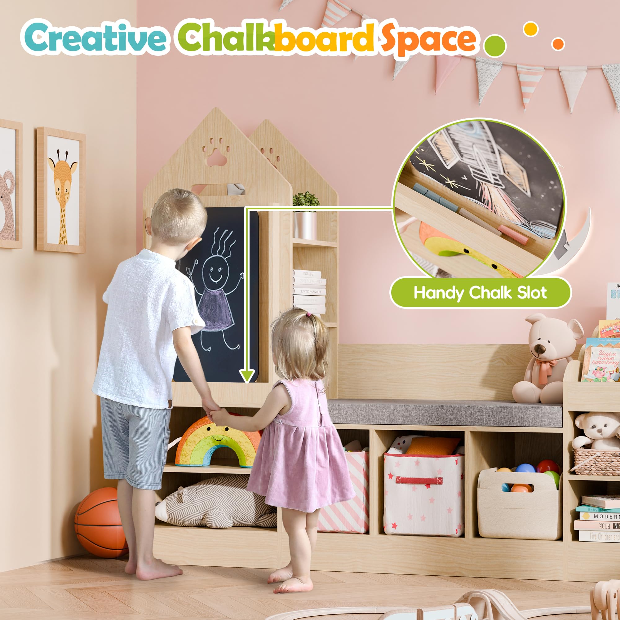 Kids Bookshelf with Reading Nook and Storage