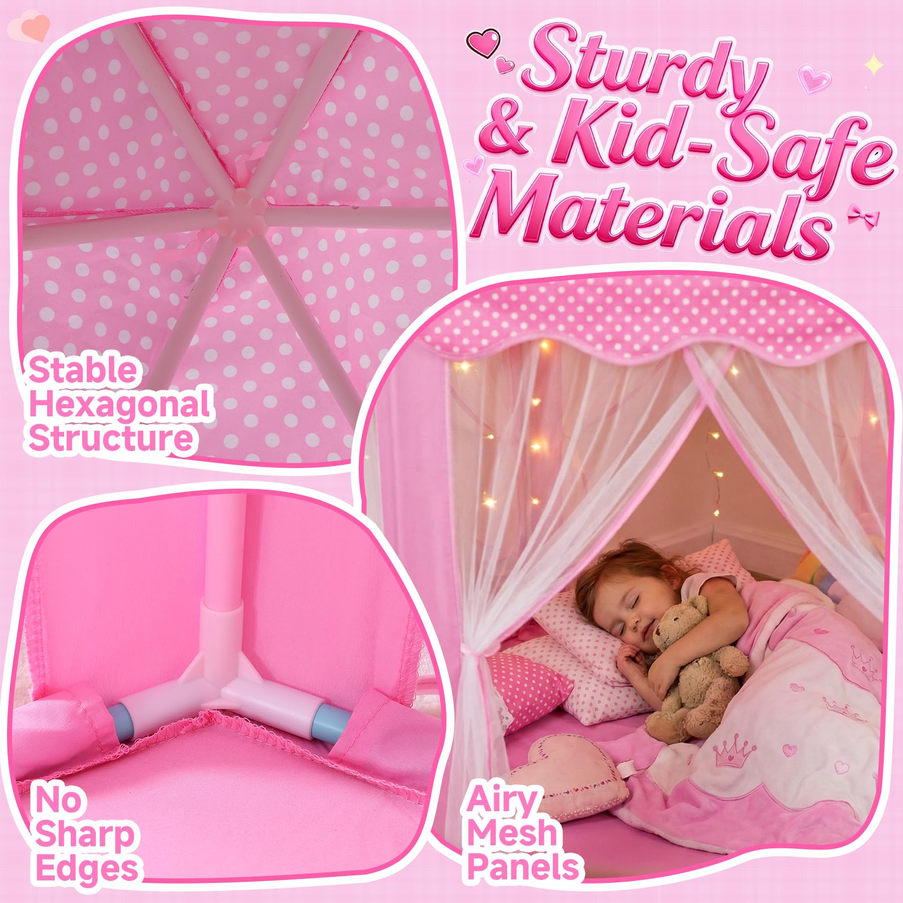 Princess Castle Play Tent with Star Lights - Pink