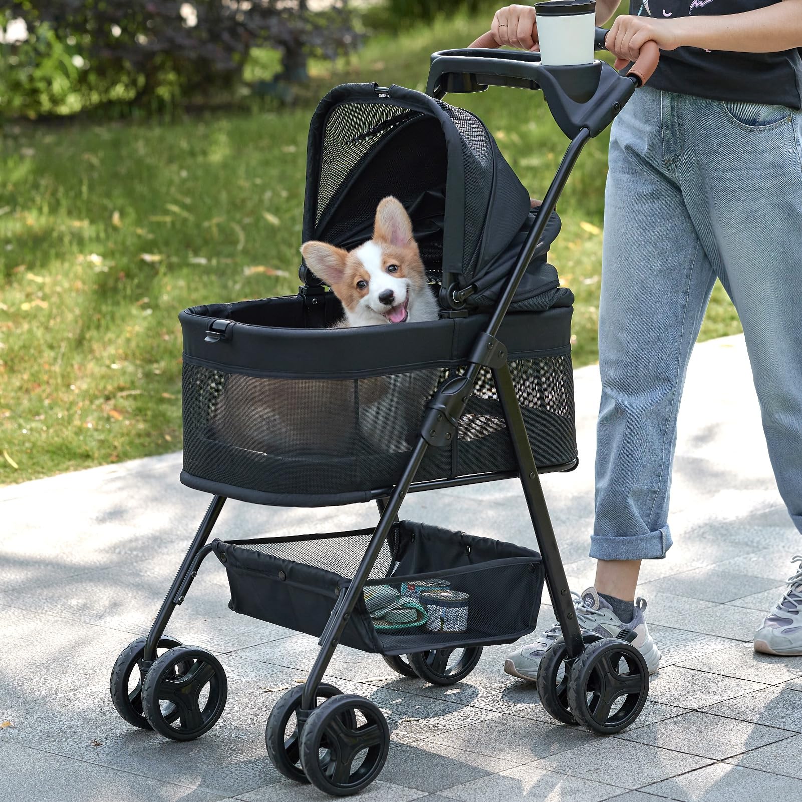 3 in 1 Pet Stroller with Removable Carrier, Folding Stroller for Small/Medium Dogs and Cats