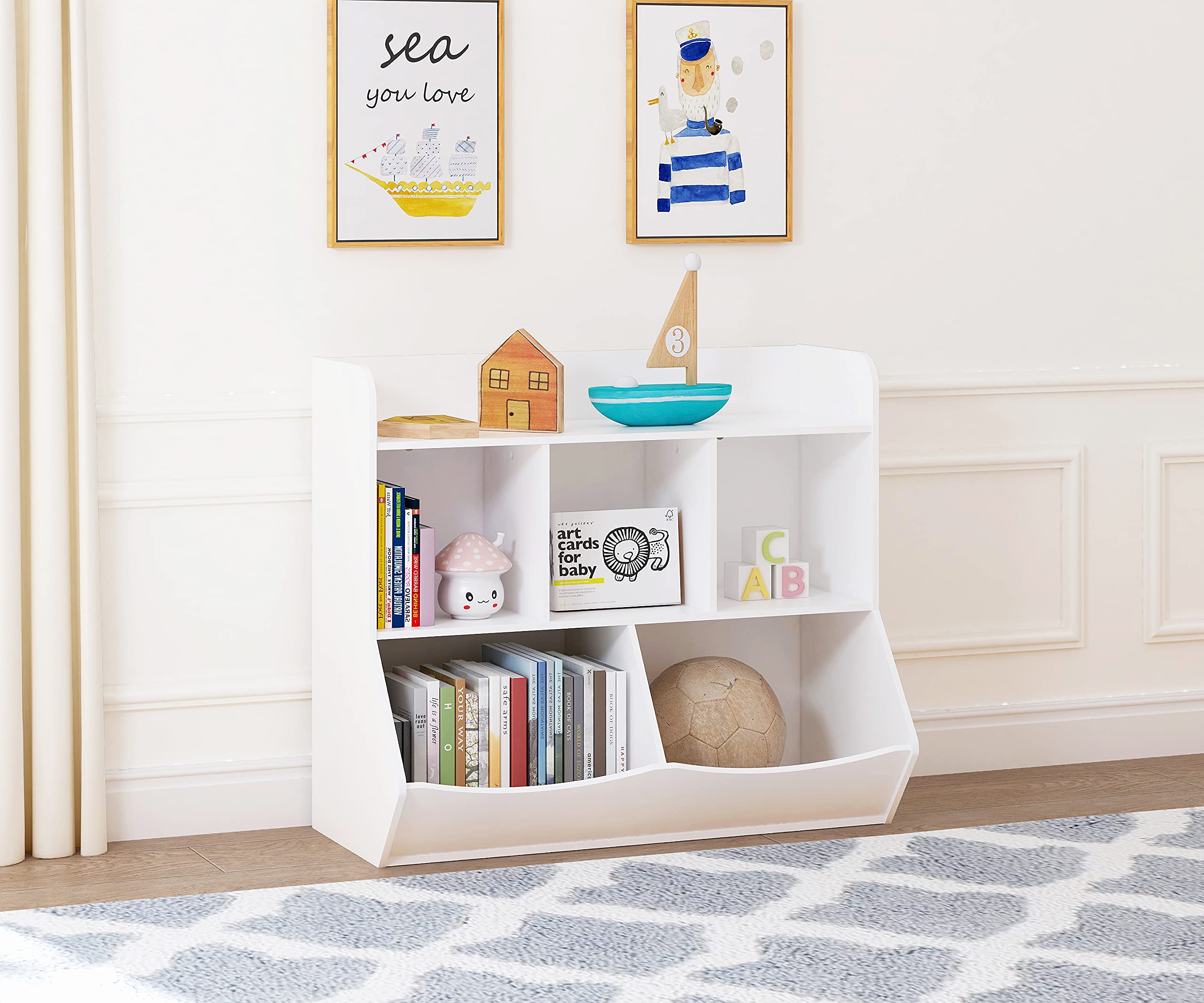Toy Storage Organizer with Bookcase, Kid’s Multi Shelf Cubby for Books