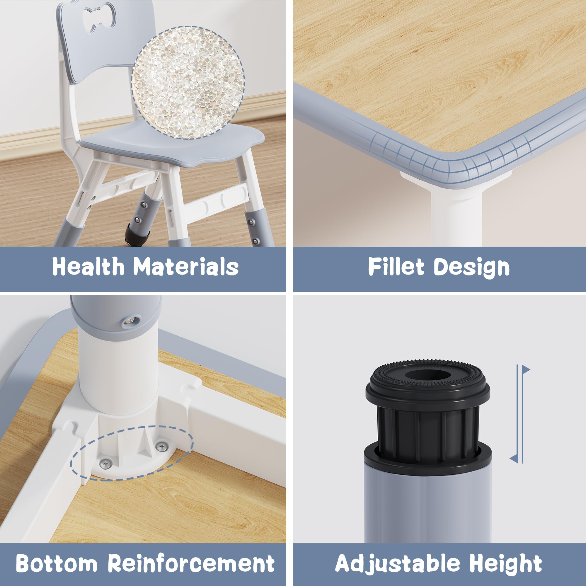 Height Adjustable Kids Table and 4 Chairs Set