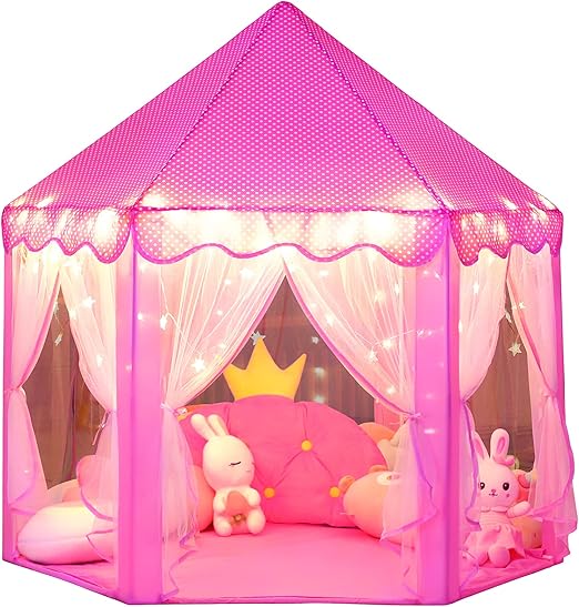 Castle Play Tent for Girls Large Kids Play Tents Hexagon Playhouse