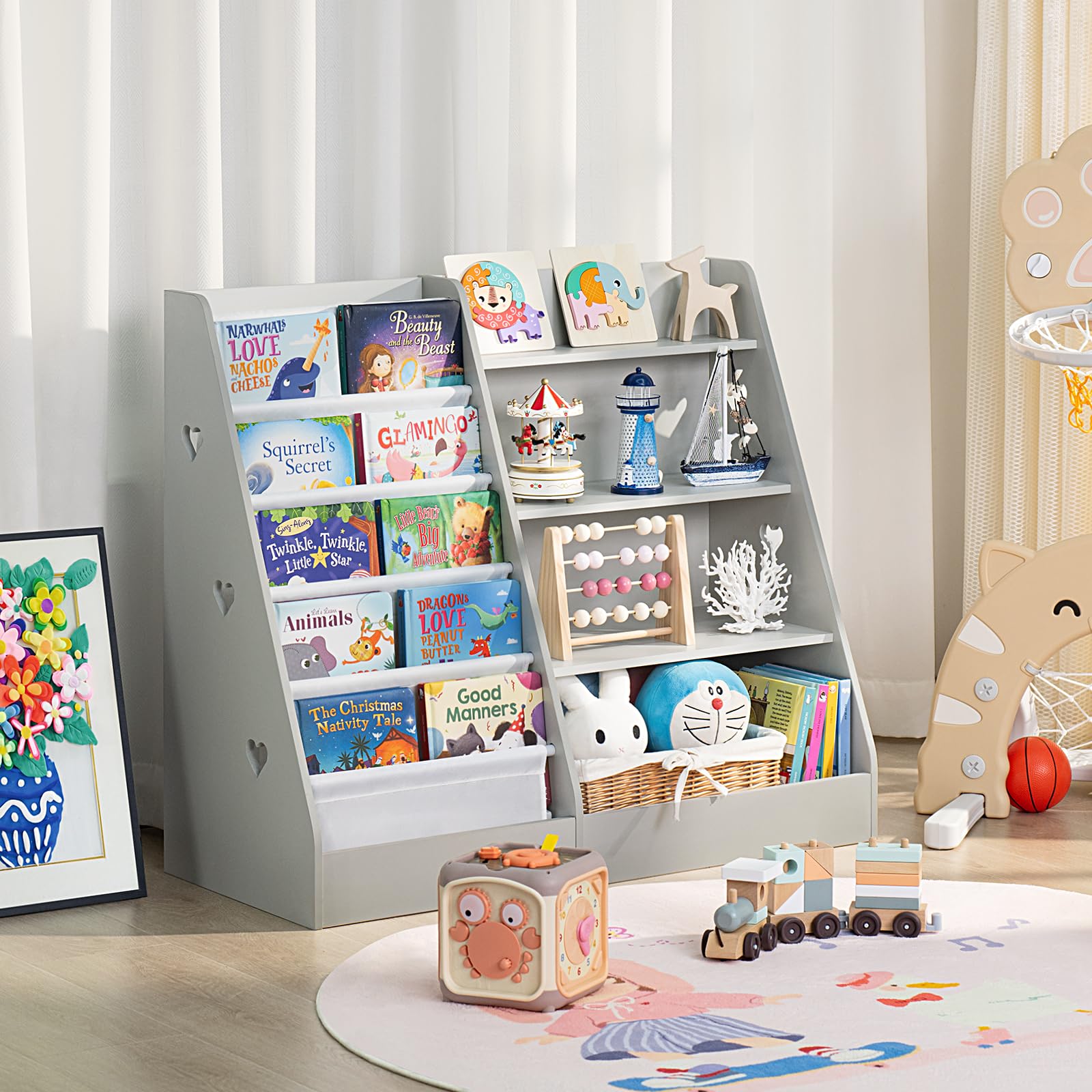 4 Tier Kids Bookshelf and Storage Organizer, Five Layer Sling Children Bookcase