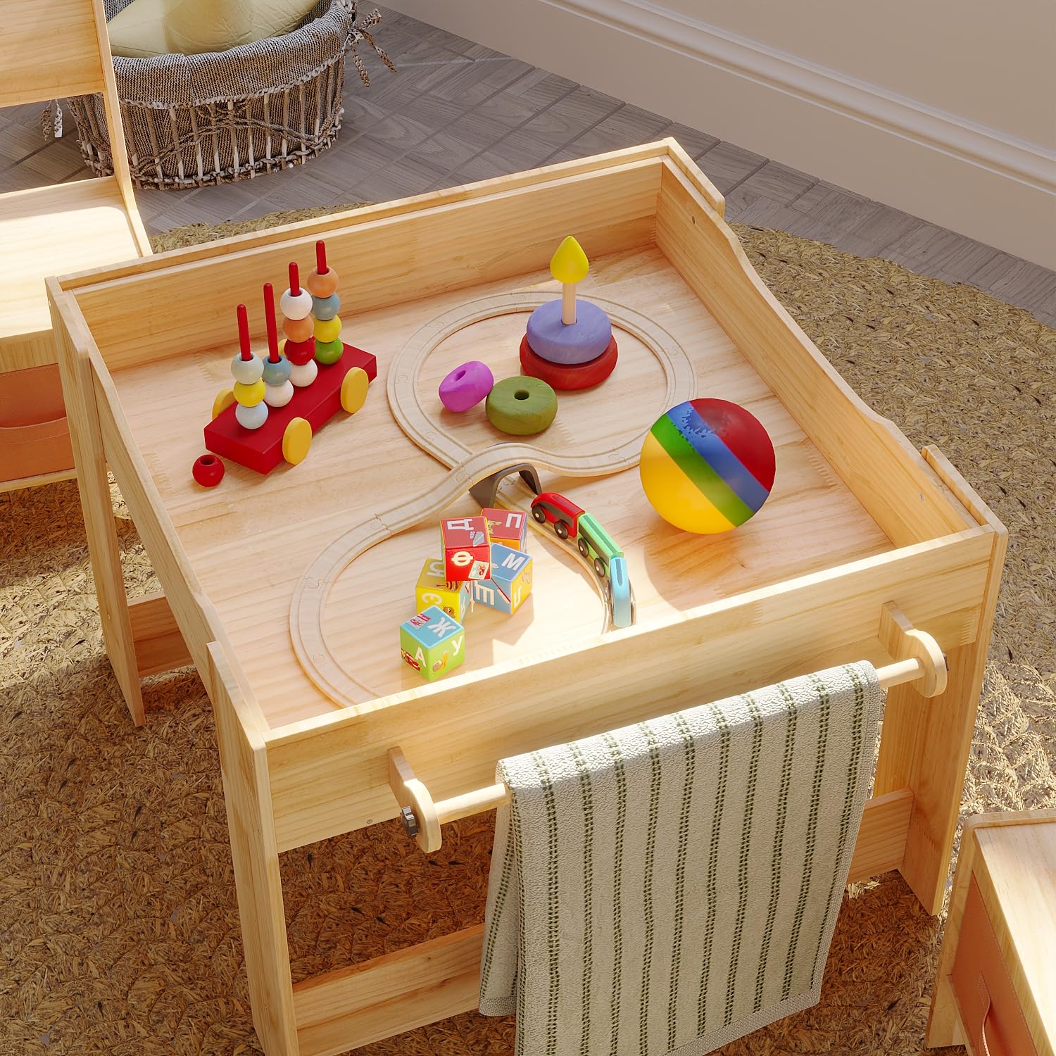 Solid Wood Kids Table and Chair Set with Storage