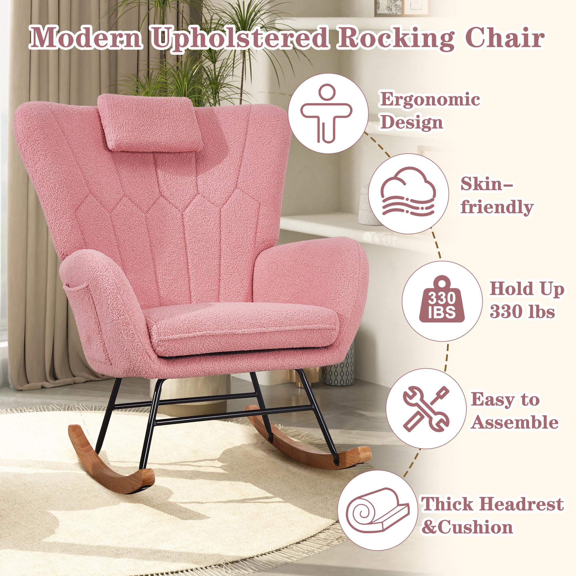 Nursery Rocking Chair with Thick Headrest