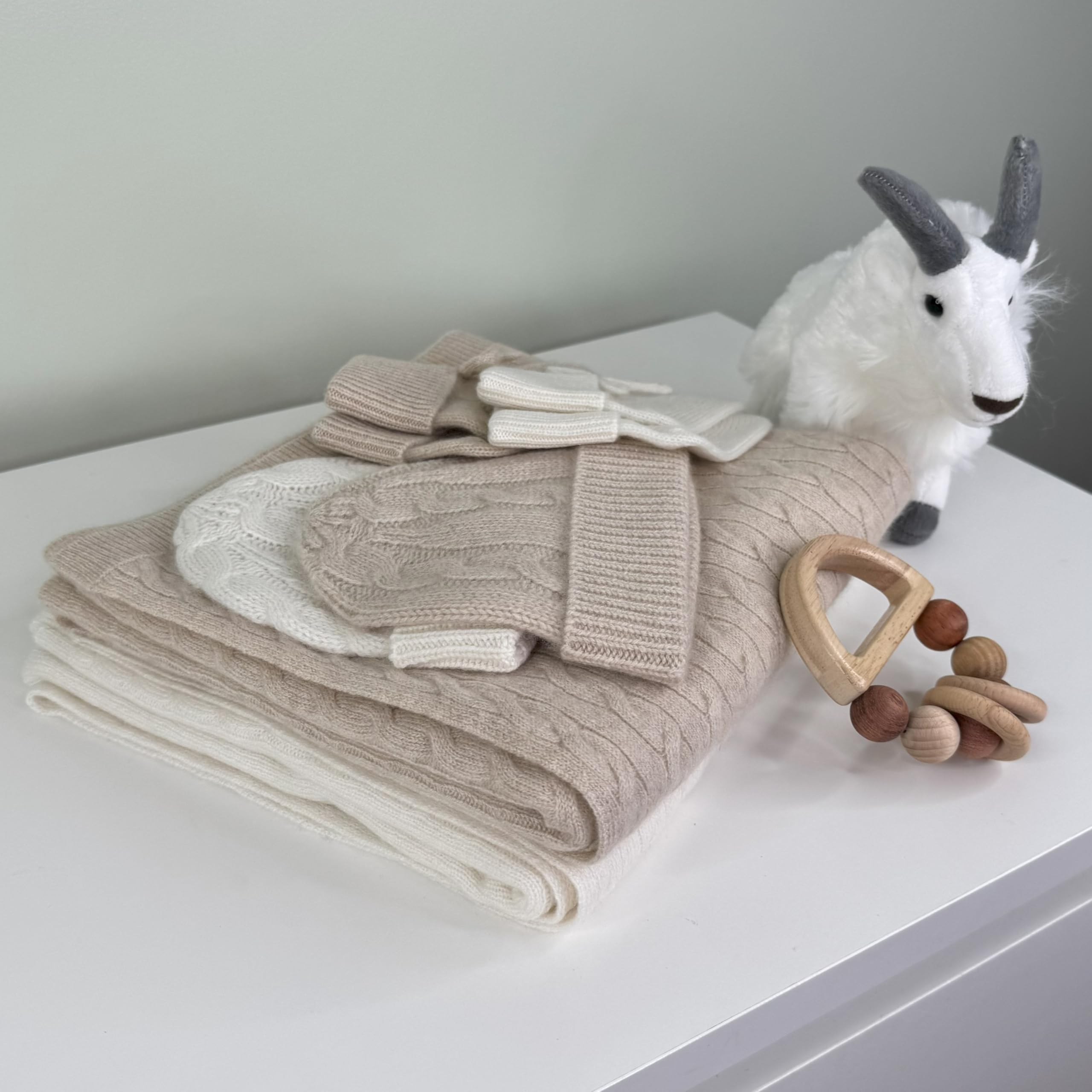 100% Cashmere Baby Blanket Beanie Booties Gift Set Cable Knit