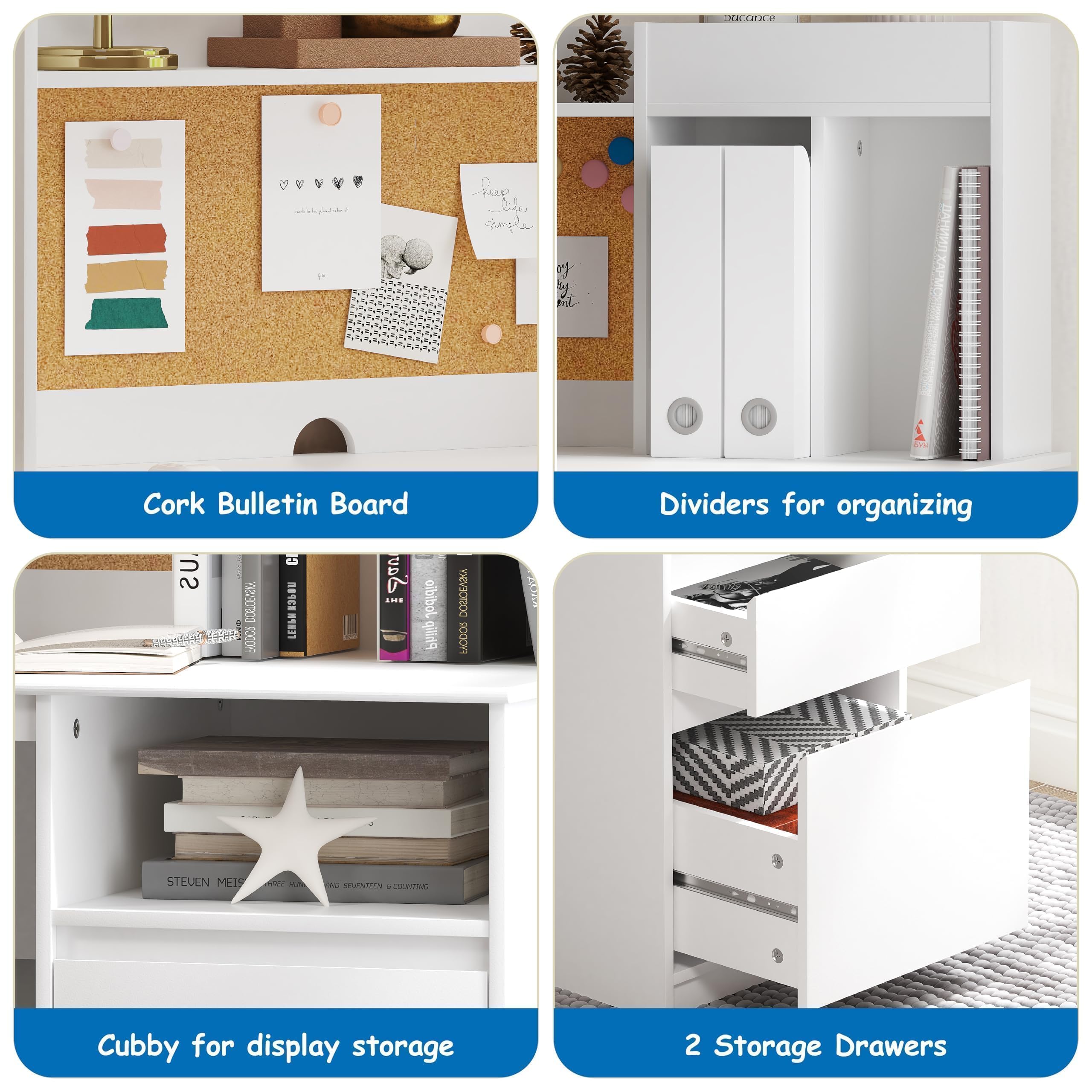 Kids Study Desk and Chair Set with Hutch Storage