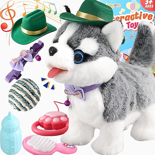 Walking Dog Toy for Kid Girl Puppy Toy Licking Barking with Leash