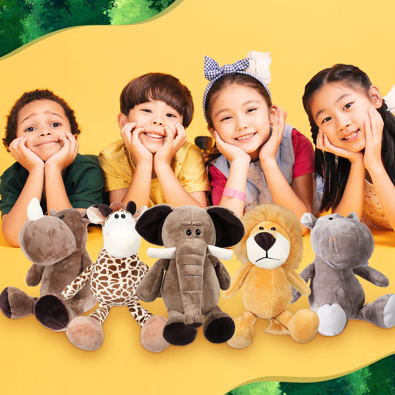 30 Pcs Safari Forest Stuffed Animals Plush Jungle Themed Animals Toys Gift Elephant