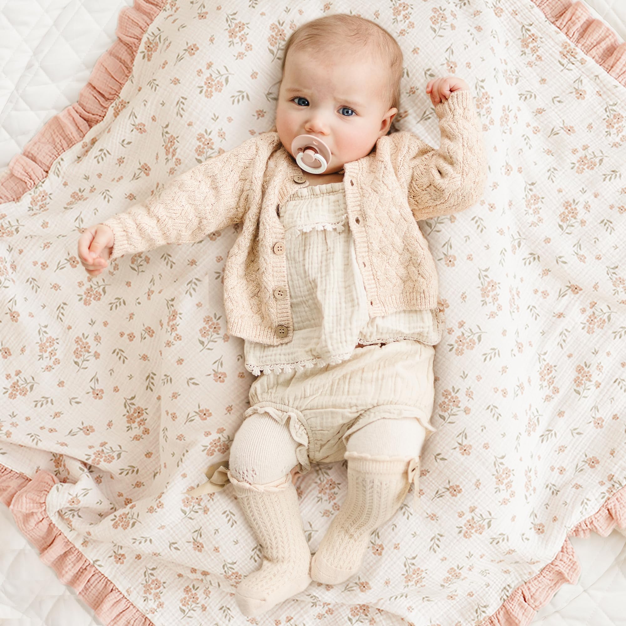 Muslin Cotton Baby Blanket - Flounce Floral Design